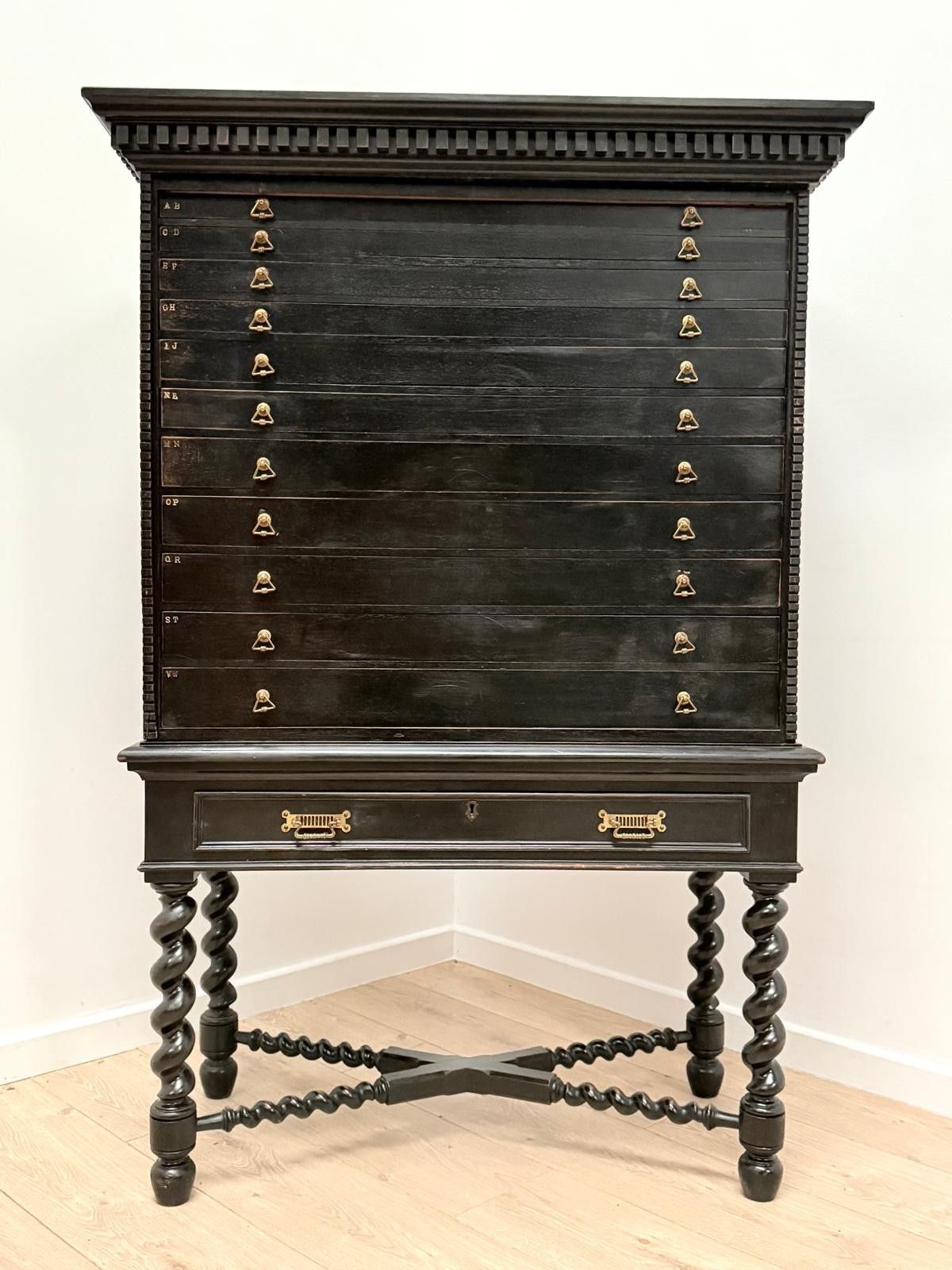 Ebonised Jewelry, Specimen Chest Spiral Turned Legs Delivery Available 0010. photo furniture