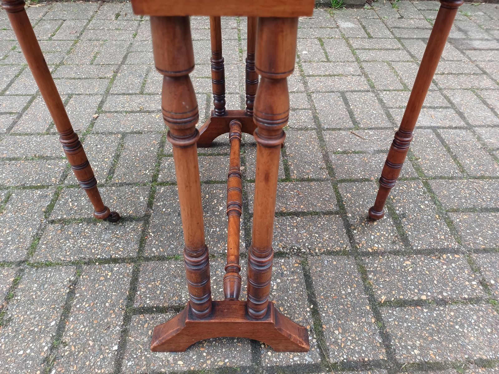Victorian Mahogany Sutherland Table Drop Leaf Occasional Side Table Sofa Table Turned Base Brass Porcelain Castors Antique photo for sale