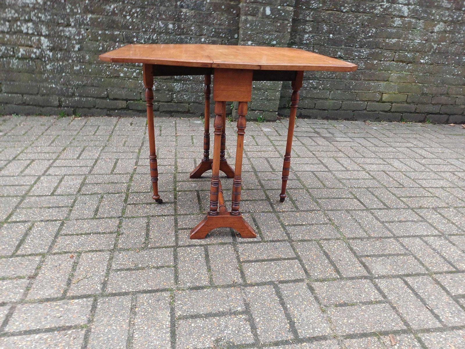 Victorian Mahogany Sutherland Table Drop Leaf Occasional Side Table Sofa Table Turned Base Brass Porcelain Castors Antique photo buy