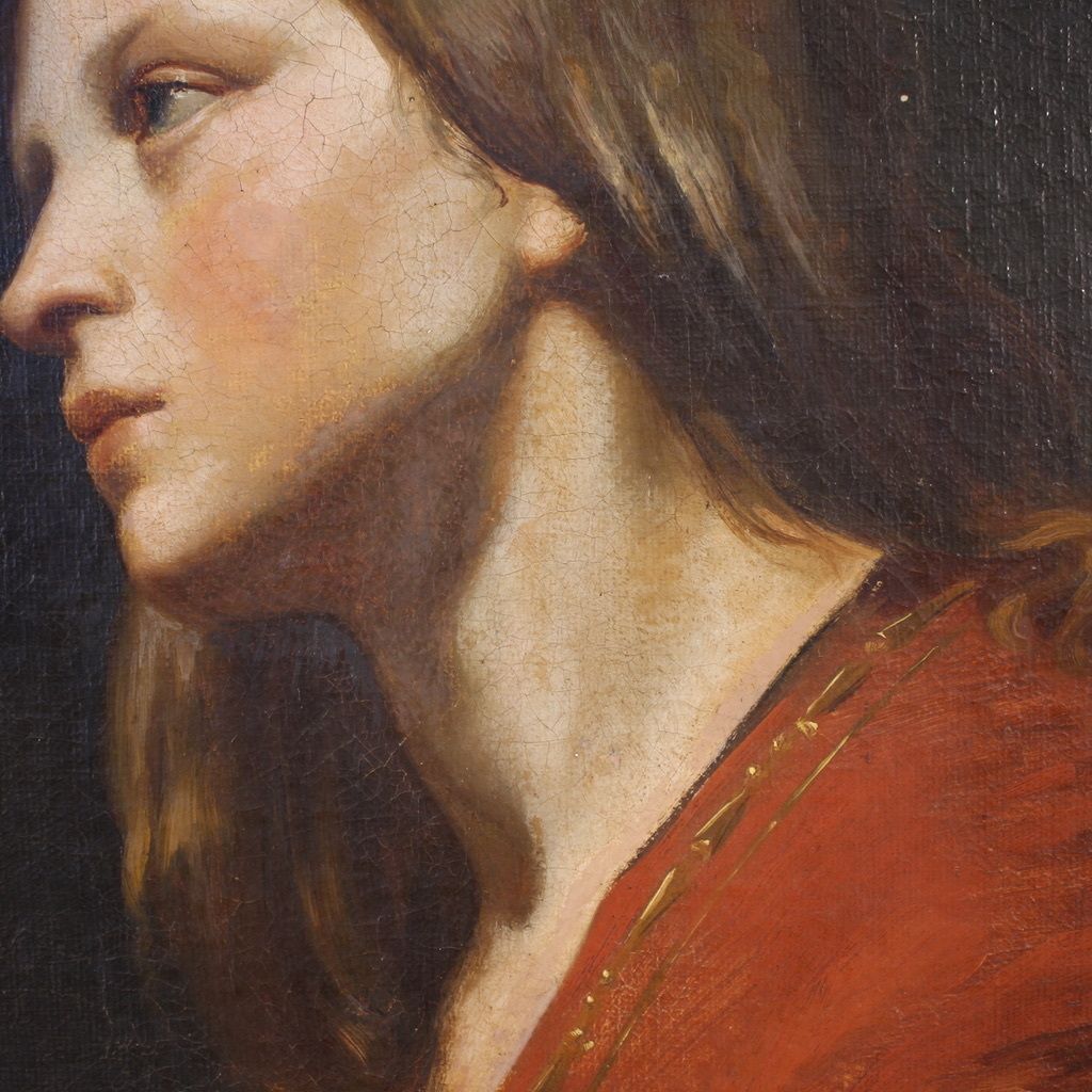 19th Century Italian Painting, Portrait Of A Young Girl photo vintage