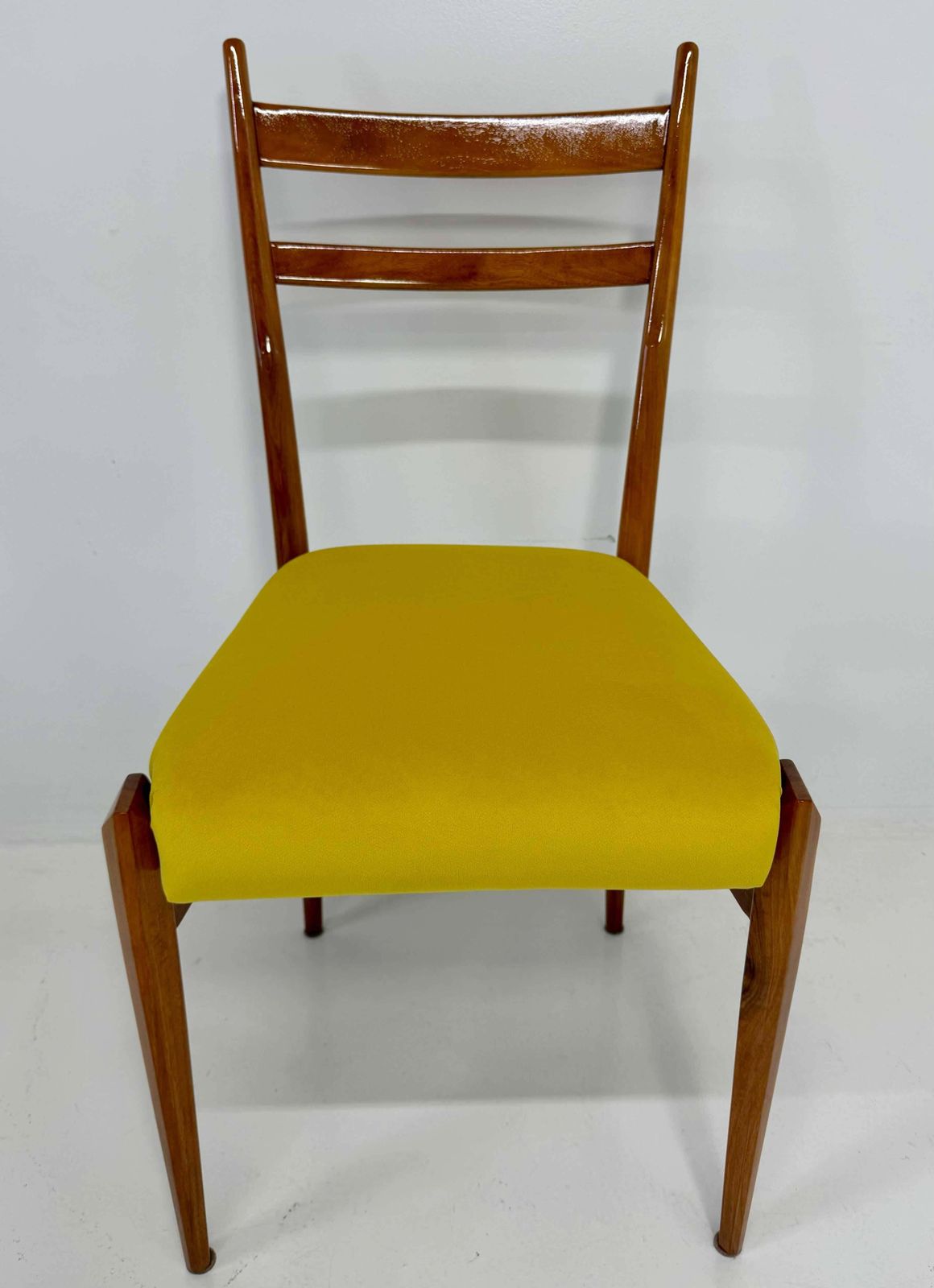 Set Of Six Italian Art Deco Walnut Chairs With Colorful Velvet Seats, 1950s photo 4085.0