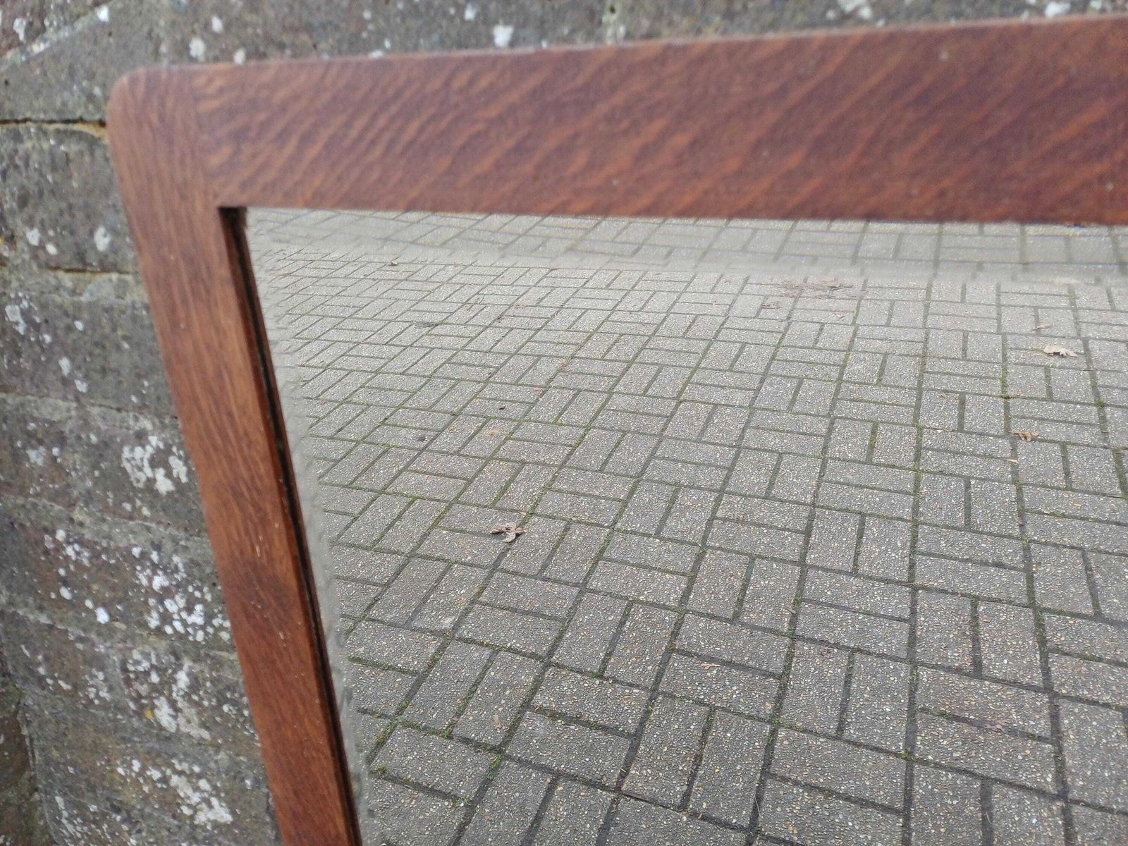 1930s Art Deco Solid Oak Wall Mirror With Original Bevelled Glass, Hand Stripped Finish, Ideal For Bedrooms Hallways Living Spaces photo vintage