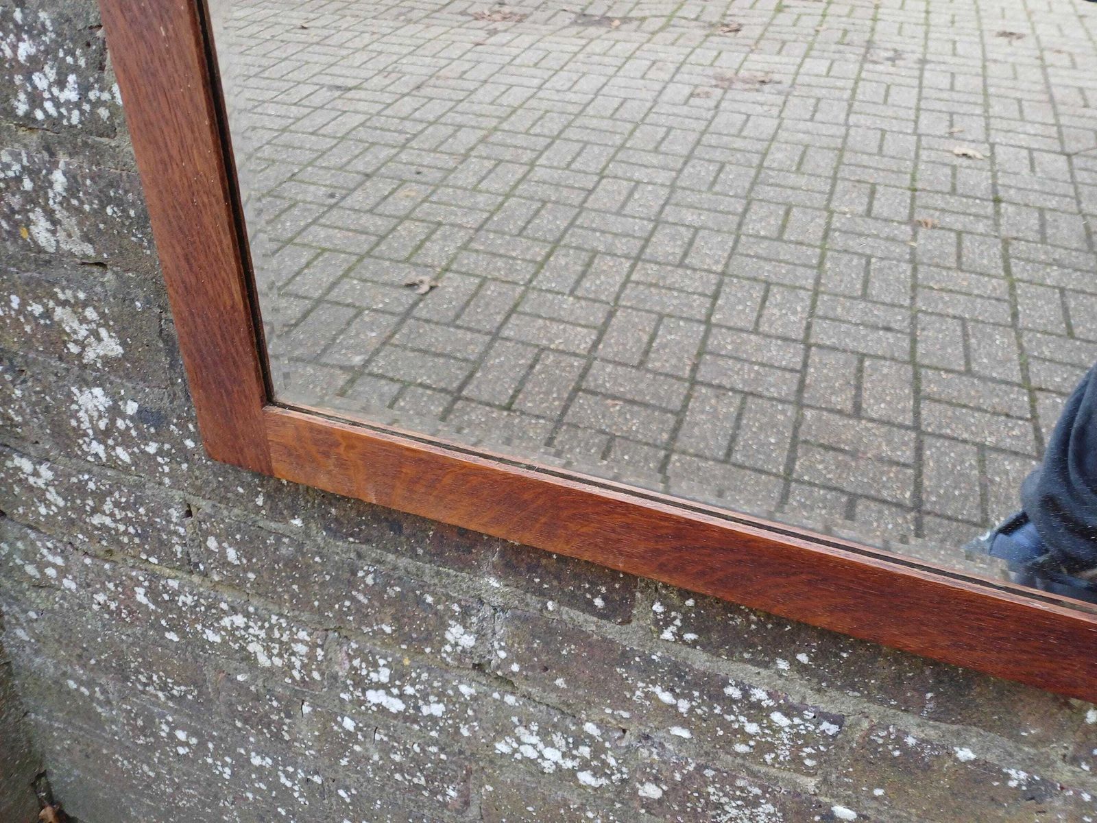 Home Decor 1930s Art Deco Solid Oak Wall Mirror With Original Bevelled Glass, Hand Stripped Finish, Ideal For Bedrooms Hallways Living Spaces photo