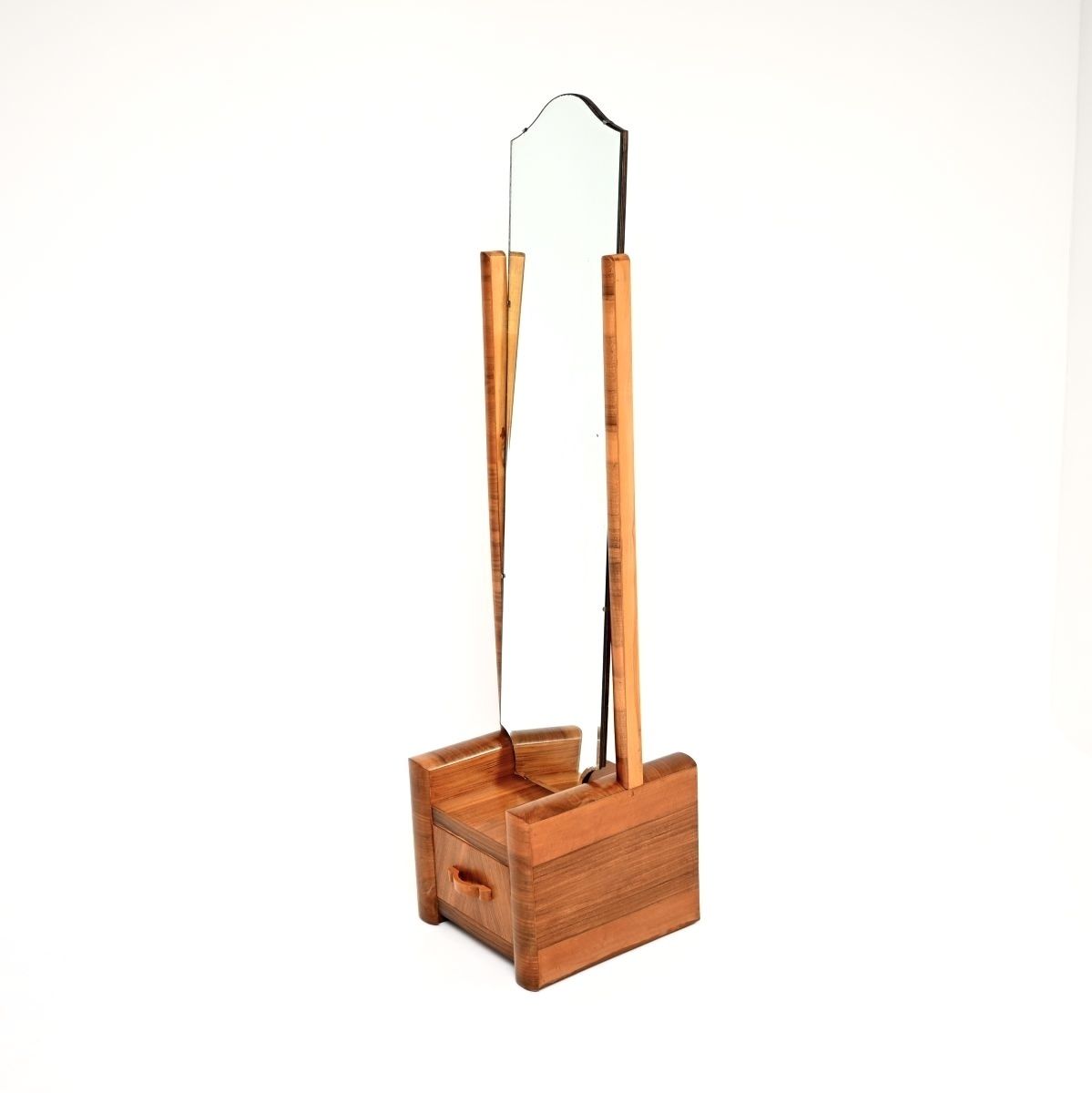 Art Deco Figured Walnut Cheval Floor Mirror photo furniture