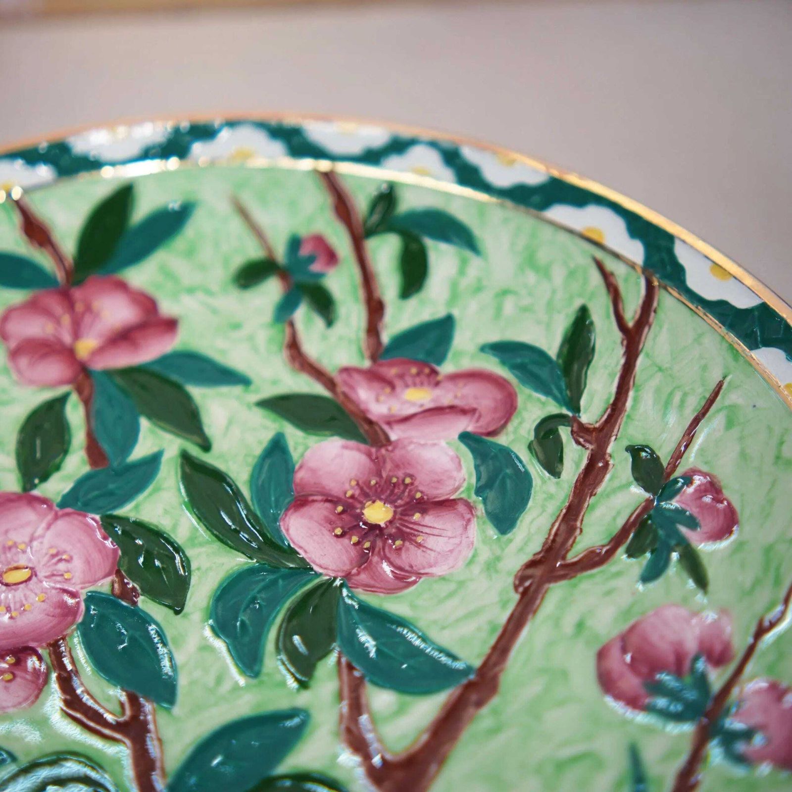 New Hall Boumier Ware Plate Lucien Boullemier Pink Blossom Art Deco Charger 29cm photo 61.0