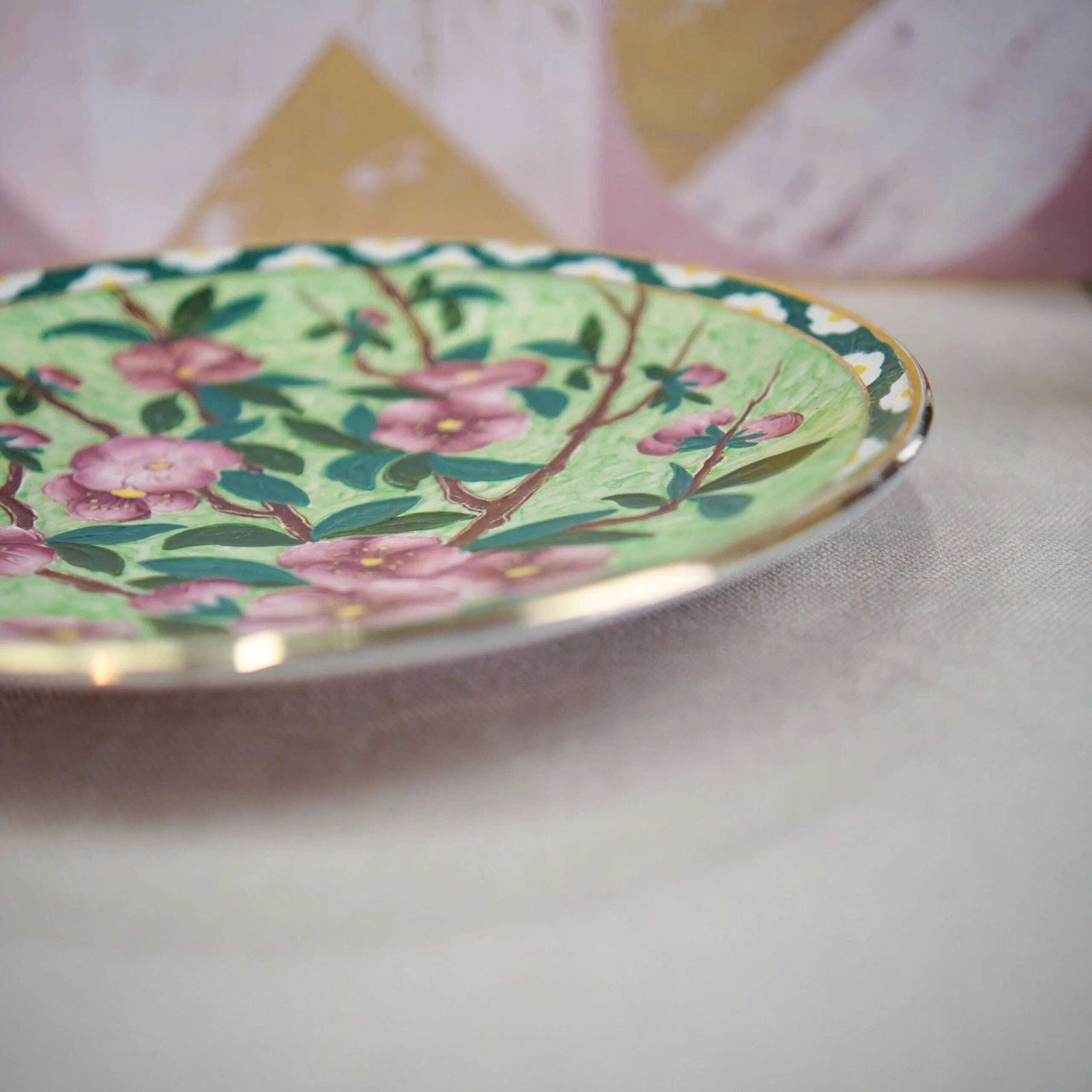 New Hall Boumier Ware Plate Lucien Boullemier Pink Blossom Art Deco Charger 29cm photo vinterior