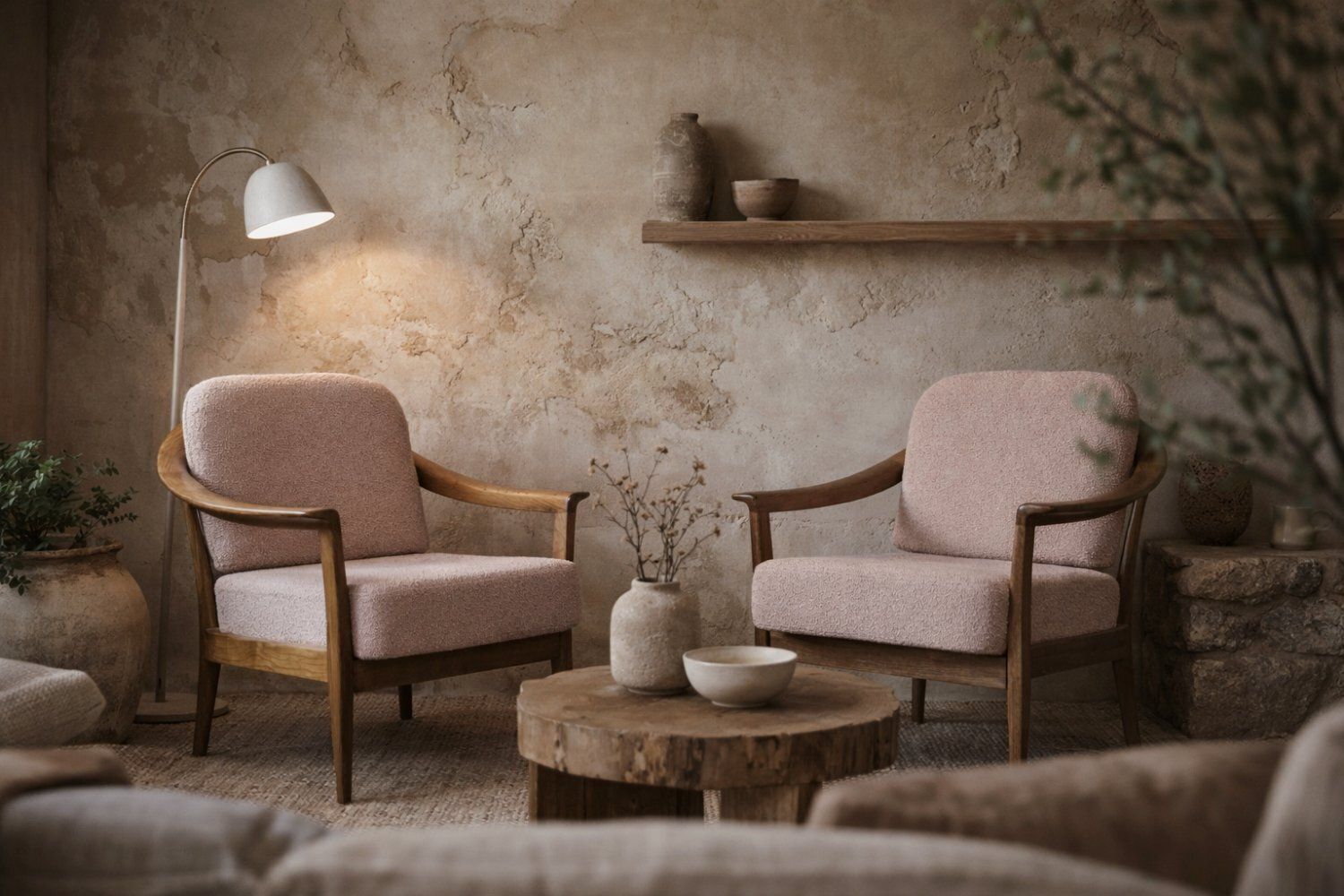 Mid Century German Modern Cherrywood And Pink Upholstered Armchairs From Wilhelm Knoll, 1970s, Set Of 2 photo buy