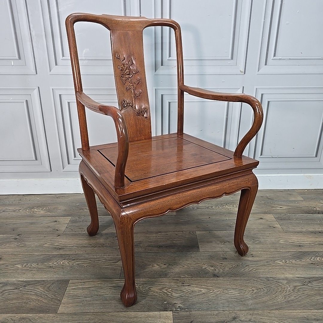 Antique Style Carved Armchair Oriental Chinese Art Deco Influence – Solid Wood photo furniture
