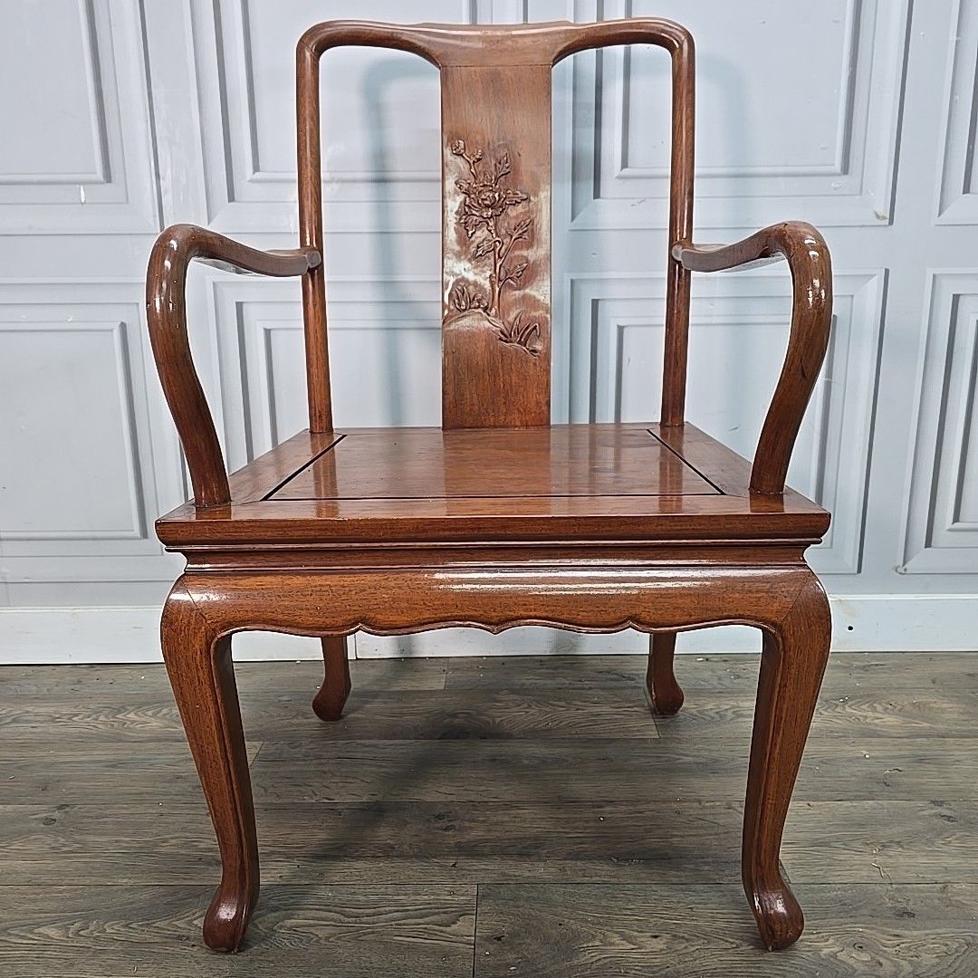 Antique Style Carved Armchair Oriental Chinese Art Deco Influence – Solid Wood photo vintage