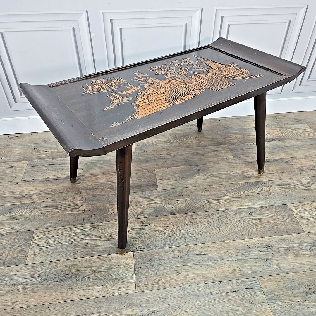 Vintage Chinese Coffee Table – Oriental Design Mid Century Asian Carved Wood