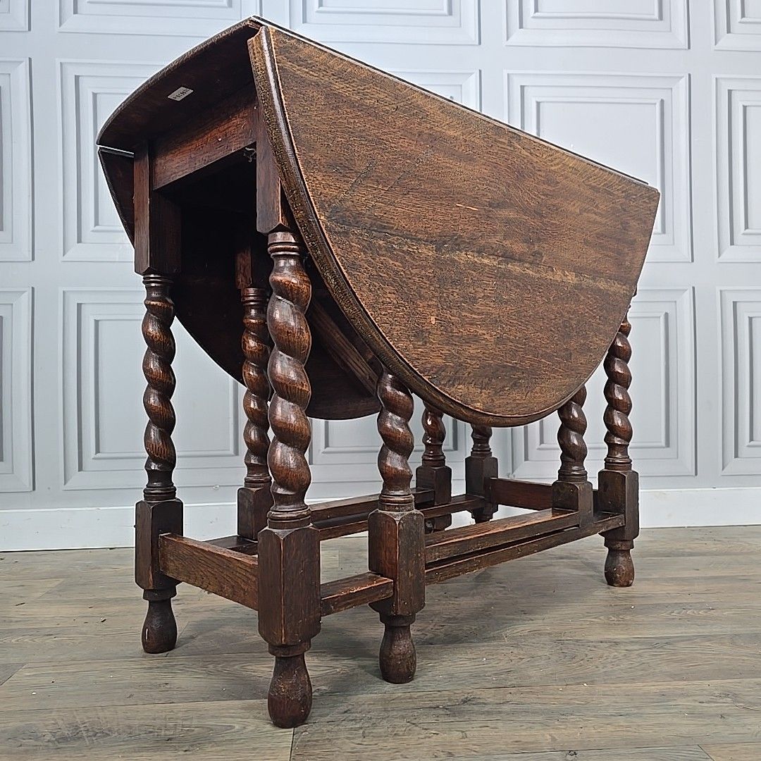 Antique Sofa Dining Table Solid Oak Barley Twist Drop Leaf Gate Leg Oval Wooden