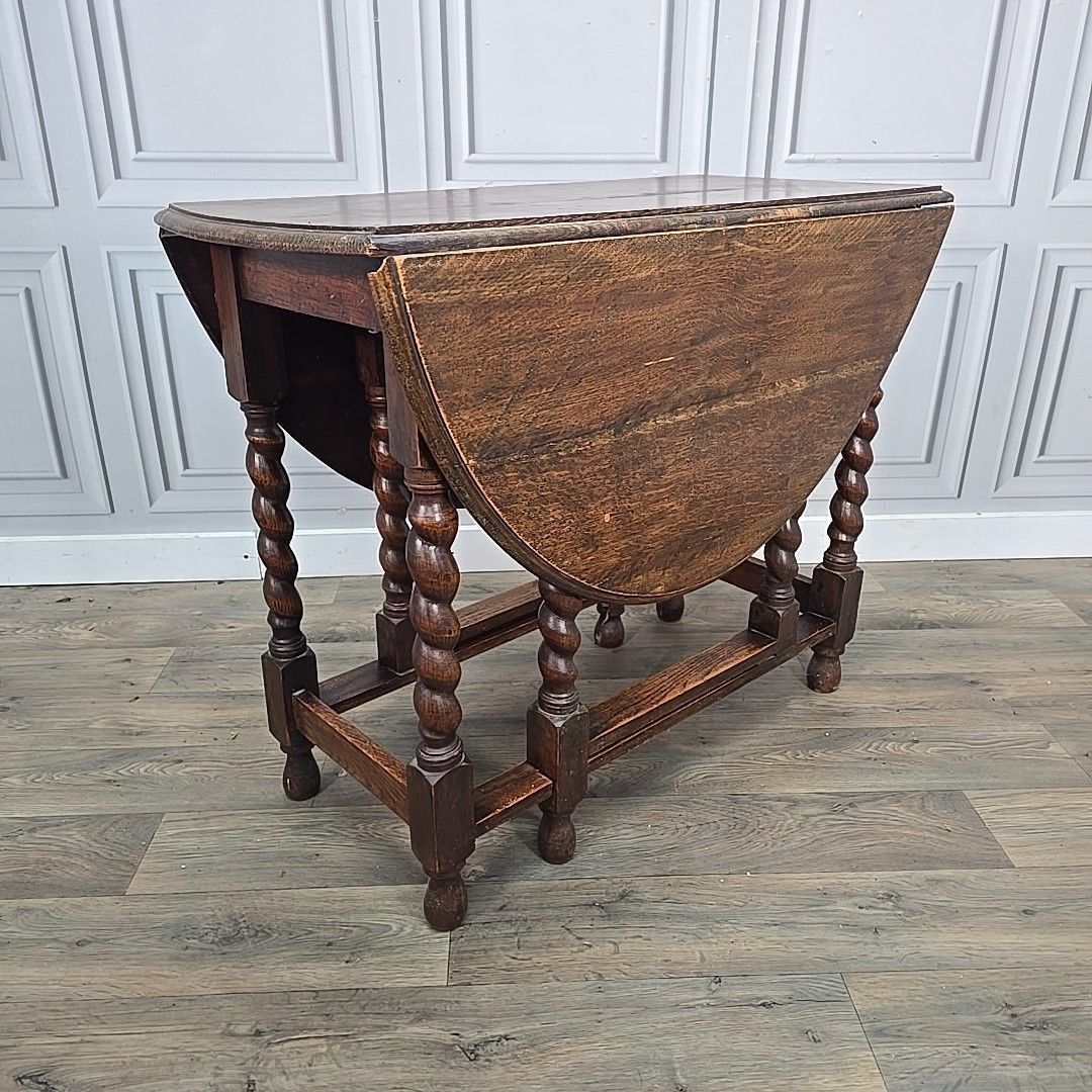 Antique Sofa Dining Table Solid Oak Barley Twist Drop Leaf Gate Leg Oval Wooden photo furniture