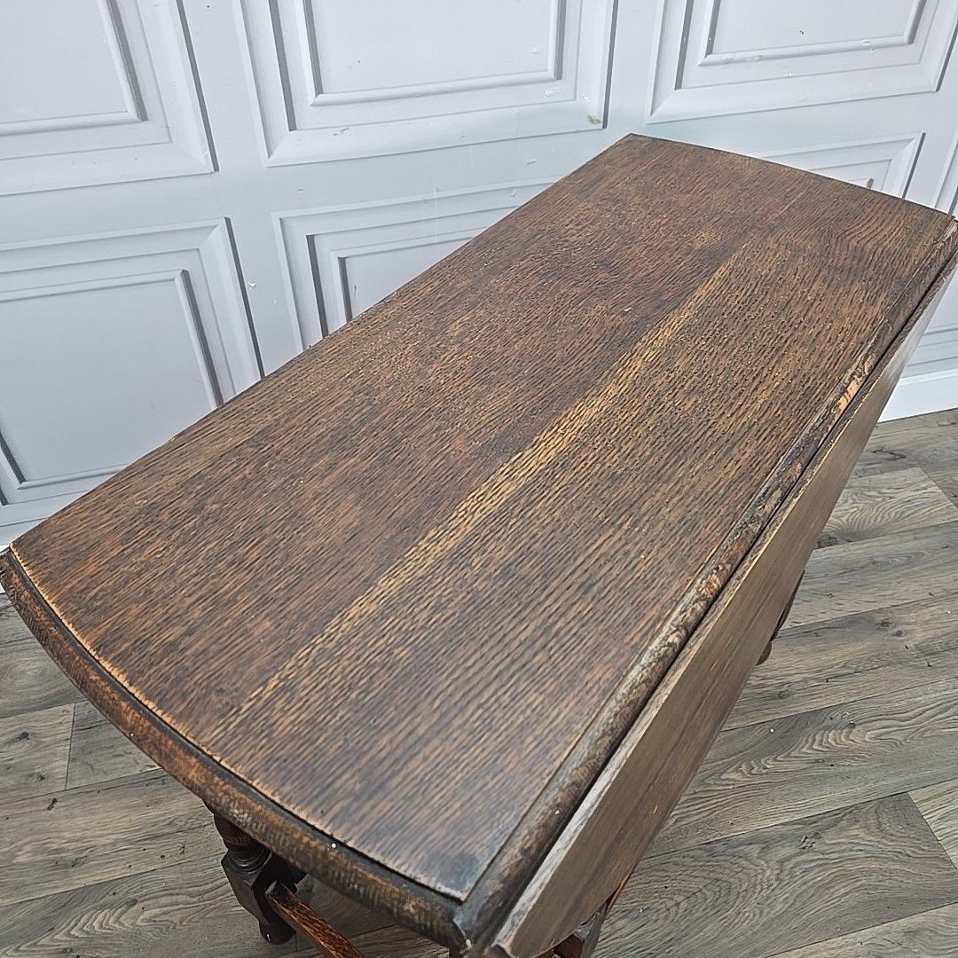 Antique Sofa Dining Table Solid Oak Barley Twist Drop Leaf Gate Leg Oval Wooden photo vinterior