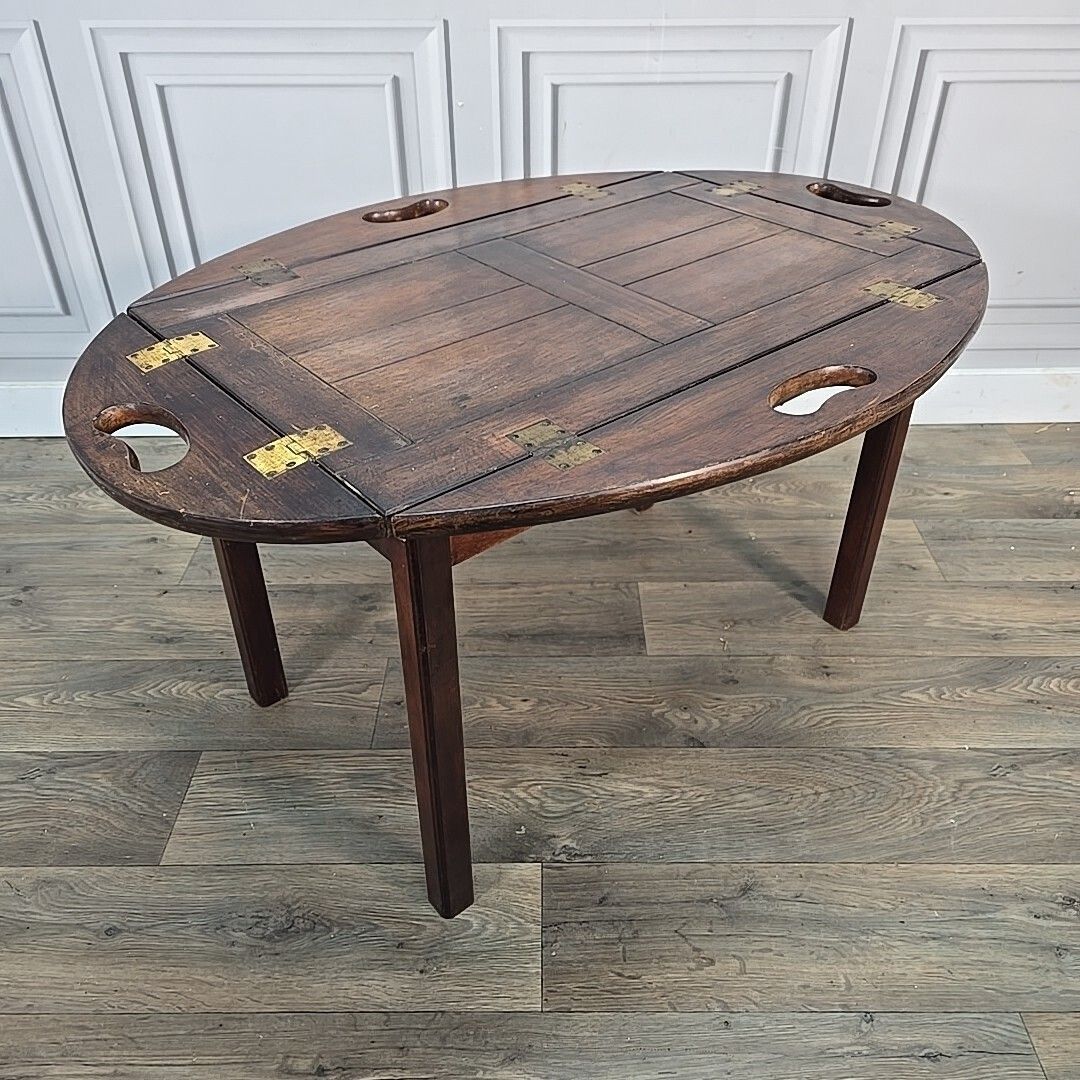 Antique Style Butler’s Tray Coffee Side Table Folding Wooden Top Mahogany photo Furniture