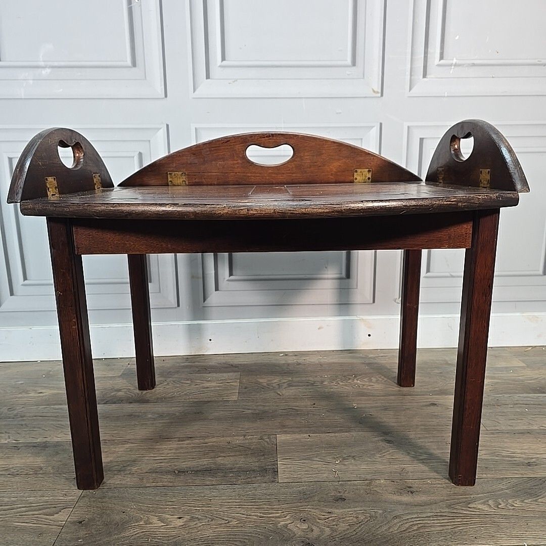 photo vinterior Antique Style Butler’s Tray Coffee Side Table Folding Wooden Top Mahogany