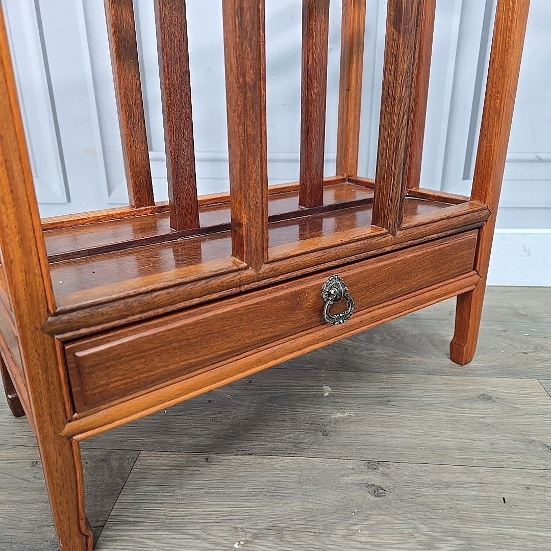 Antique Magazine Paper Rack Mahogany Canterbury  Drawer Solid Wood Vintage photo Home Decor
