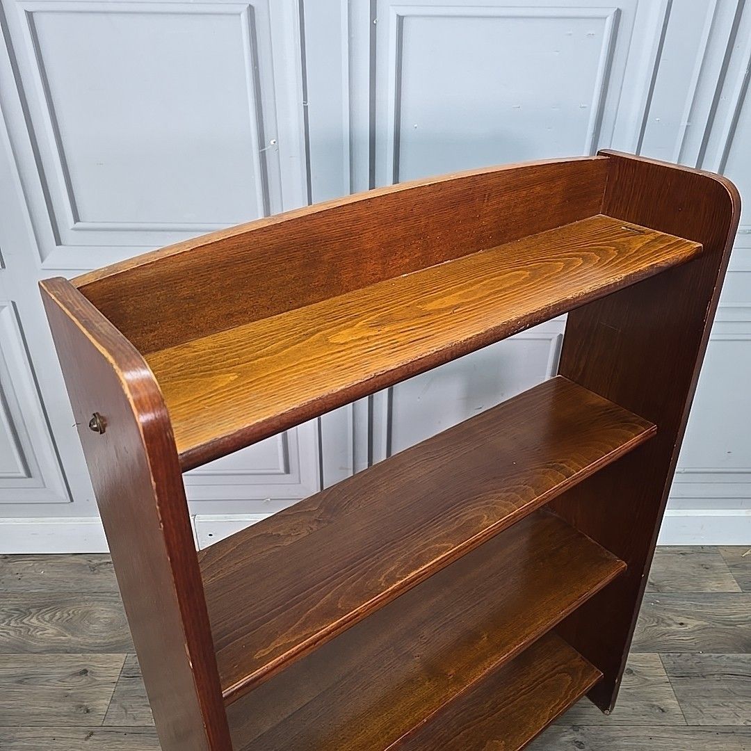 Vintage Mid Century Bookcase Oak Veneer – Shelves – School / Utility Shelf Retro photo for sale
