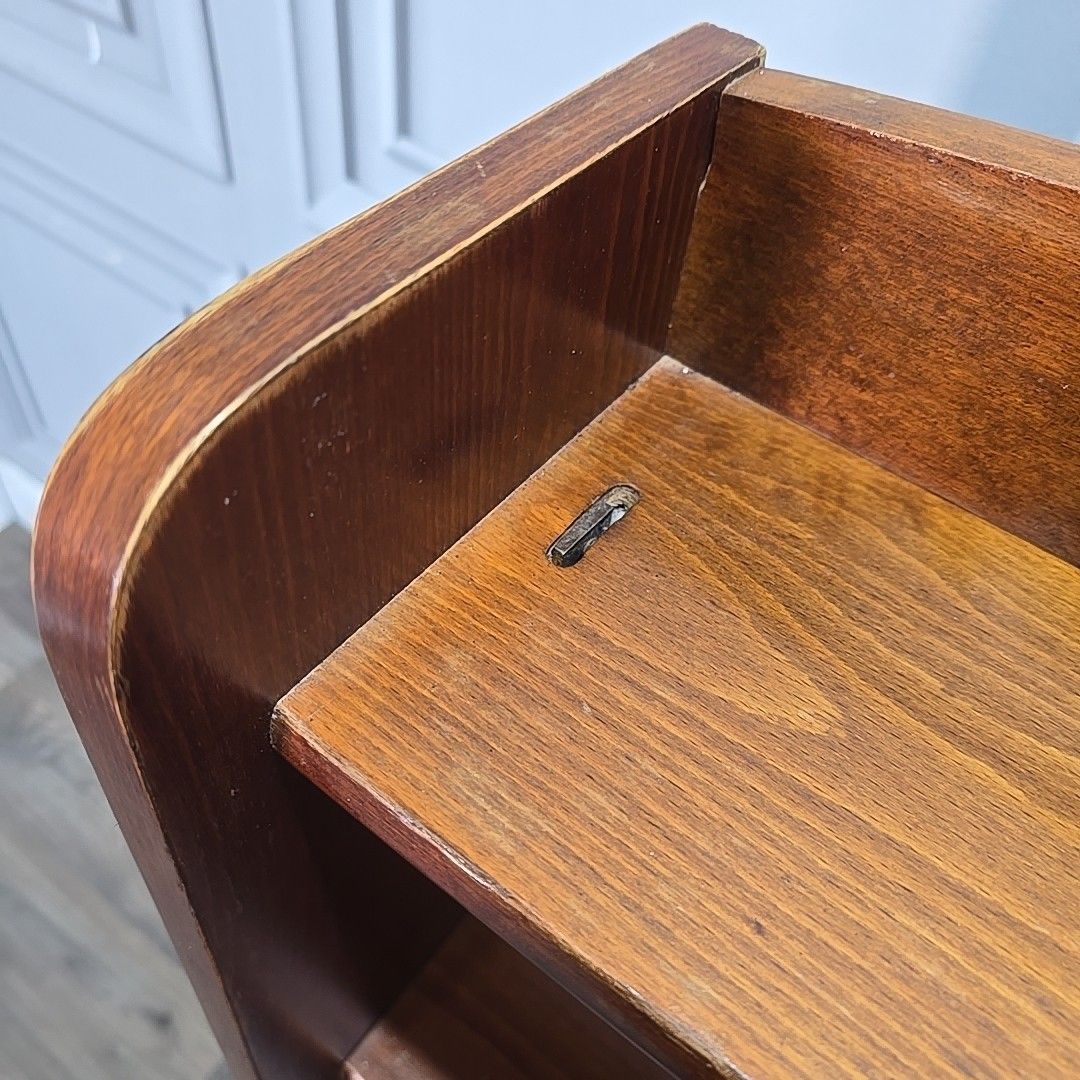 photo vinterior Vintage Mid Century Bookcase Oak Veneer – Shelves – School / Utility Shelf Retro