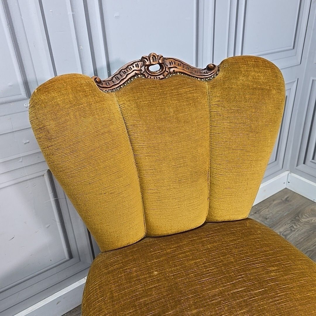 Antique Style Slipper Chairs Pair 2 Carved – Queen Anne Revival – Upholstered photo 330.0