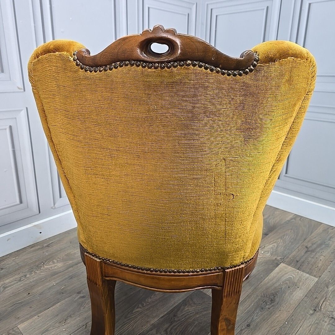 photo buy Antique Style Slipper Chairs Pair 2 Carved – Queen Anne Revival – Upholstered