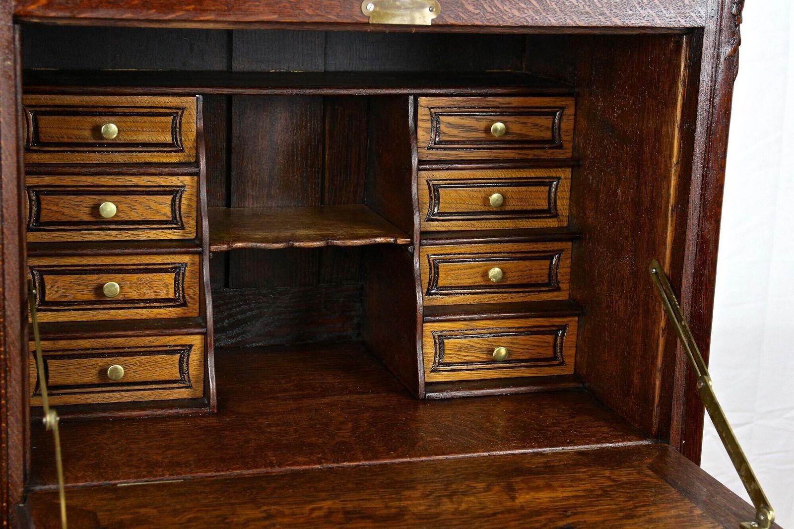 19th Century Baroque Revival Secretaire Cabinet, Oak Handcarved, At Ca. 1870 photo 5690.0