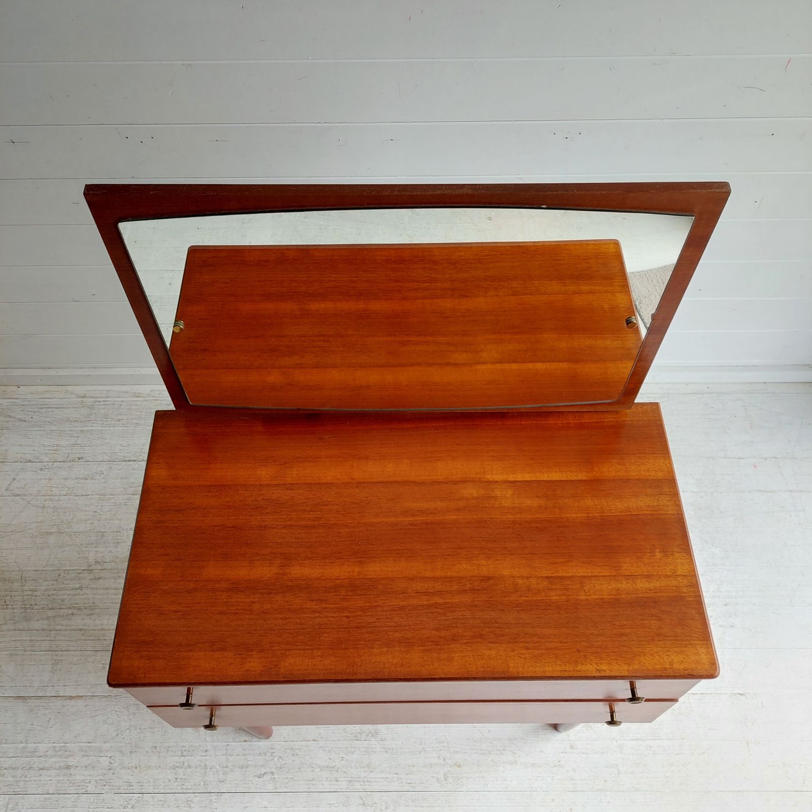 Mid Century Teak Chest Of Drawers With Mirror Scandinavian Dresser Vanity Unit  Side Table 60s photo vintage