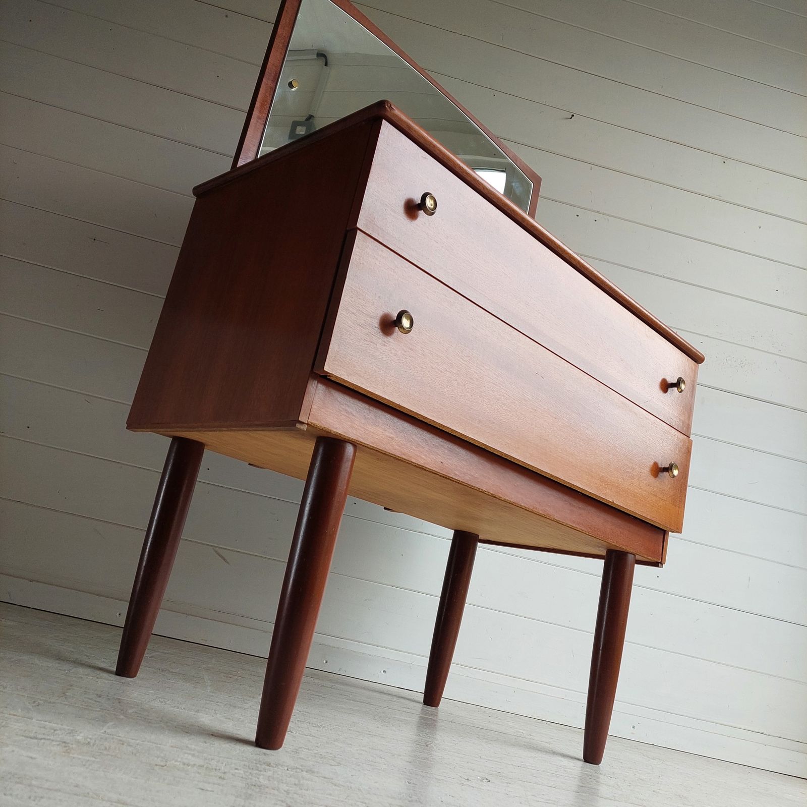 photo furniture Mid Century Teak Chest Of Drawers With Mirror Scandinavian Dresser Vanity Unit  Side Table 60s