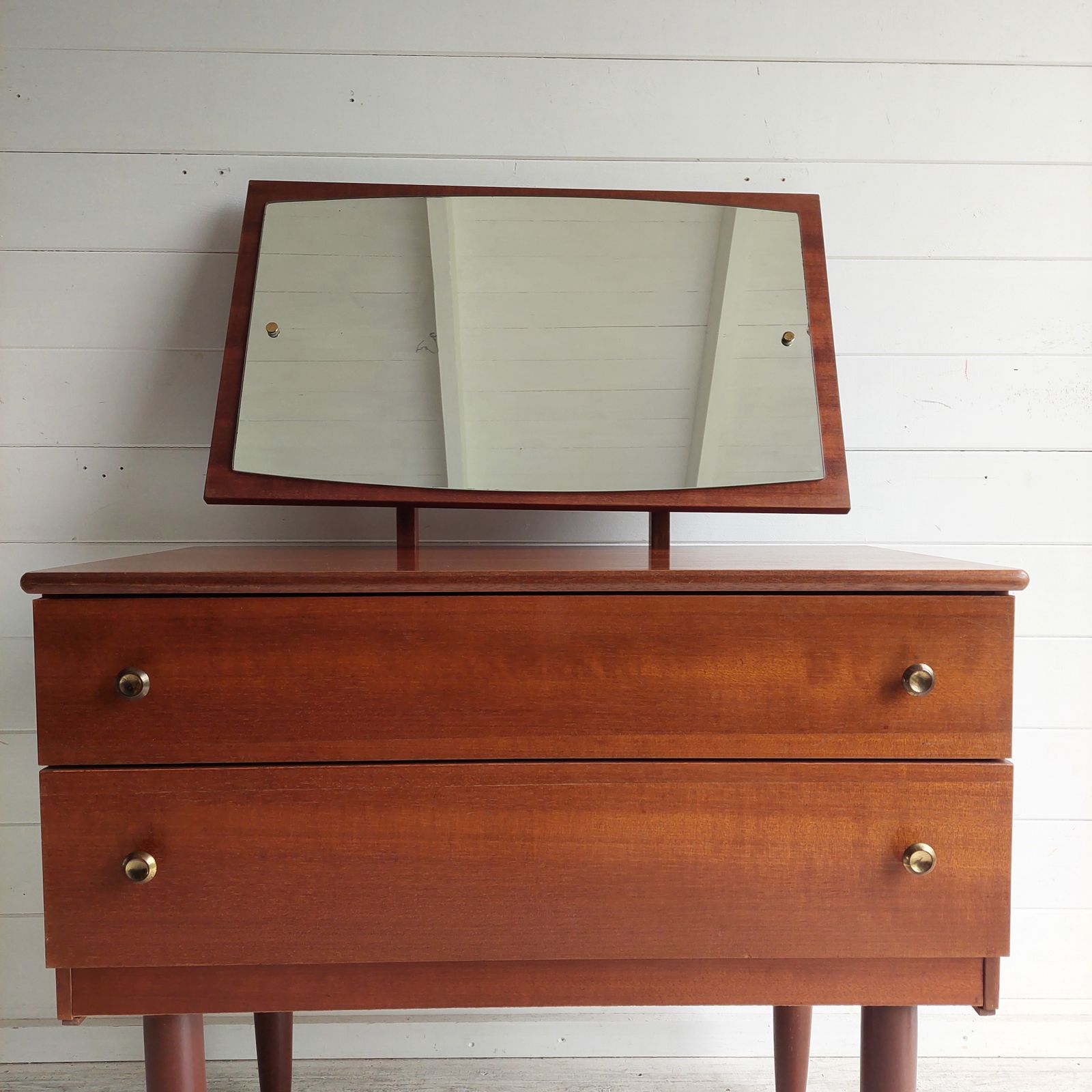 Mid Century Teak Chest Of Drawers With Mirror Scandinavian Dresser Vanity Unit  Side Table 60s photo vinterior