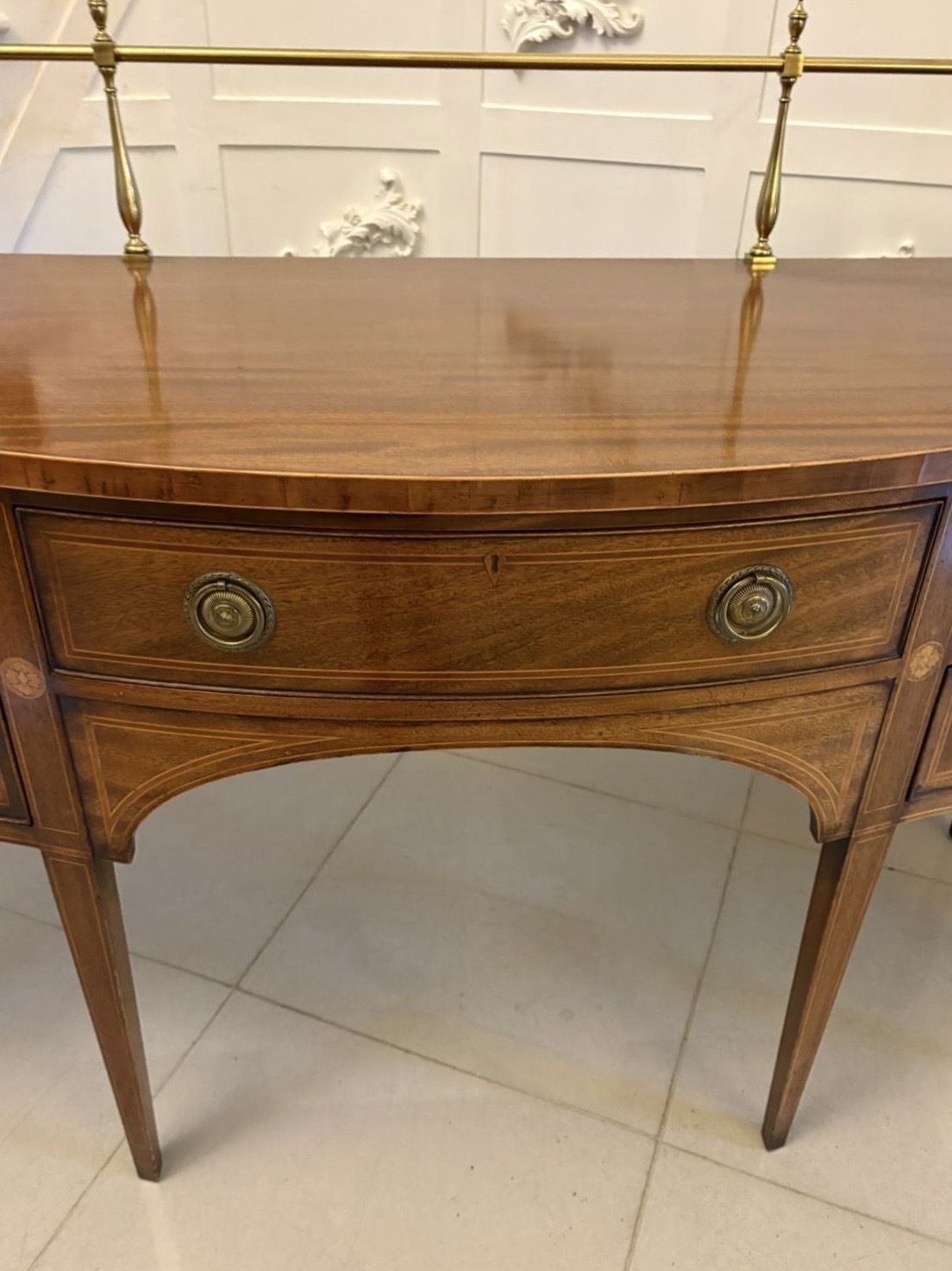 4785.0 Antique Early 20th Century Figured Mahogany Serpentine Sideboard photo