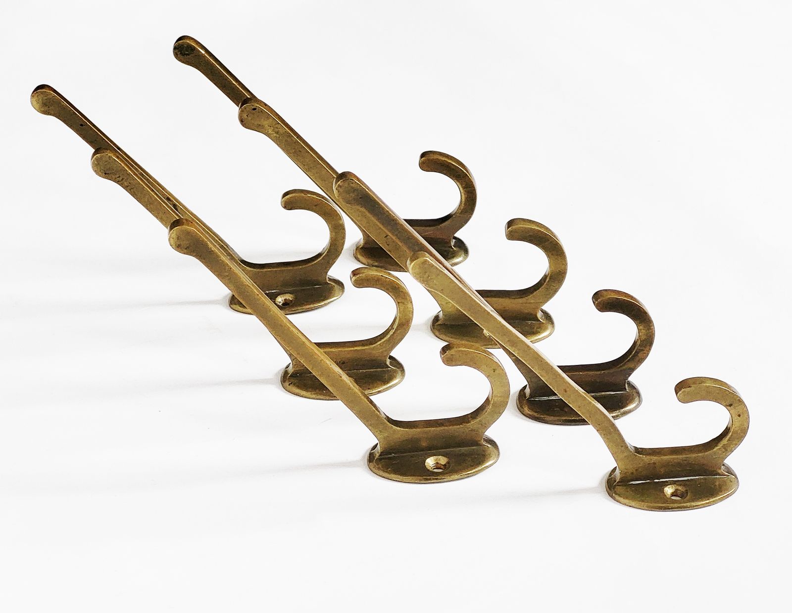 Viennese Art Nouveau Brass Wall Hooks, 1900s, Set Of 7 photo furniture