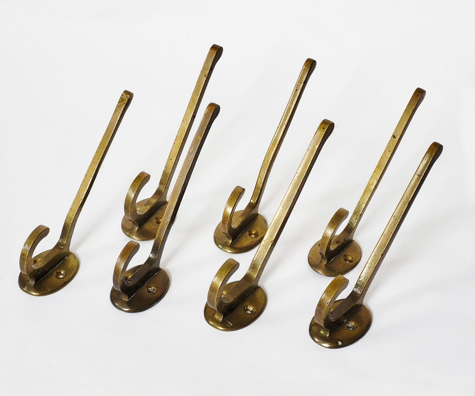 Viennese Art Nouveau Brass Wall Hooks, 1900s, Set Of 7 photo Furniture
