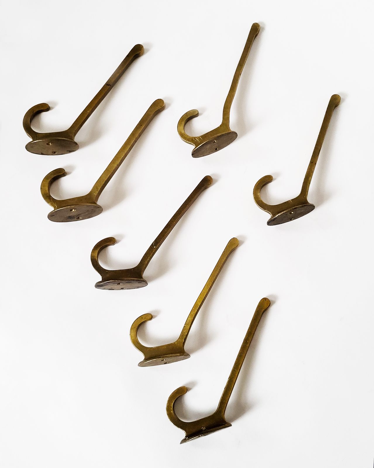 photo buy Viennese Art Nouveau Brass Wall Hooks, 1900s, Set Of 7