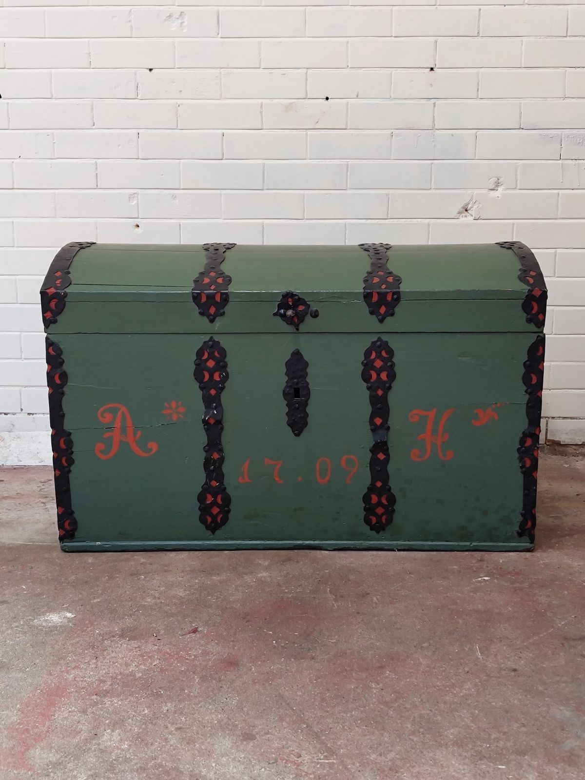 Antique Swedish Painted Dome Top Ships Travel Trunk Coffer Chest photo buy