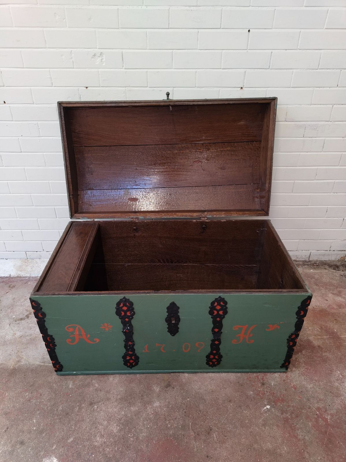 photo for sale Antique Swedish Painted Dome Top Ships Travel Trunk Coffer Chest