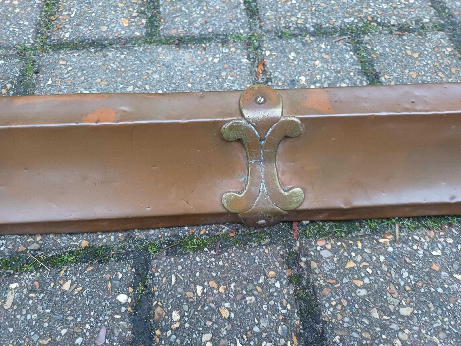 Antique 1920s Copper Fire Fender Solid Wood Carcass Brass & Copper Mounts Vintage Fireplace Rustic Patina Hearth Guard photo Home Fixtures
