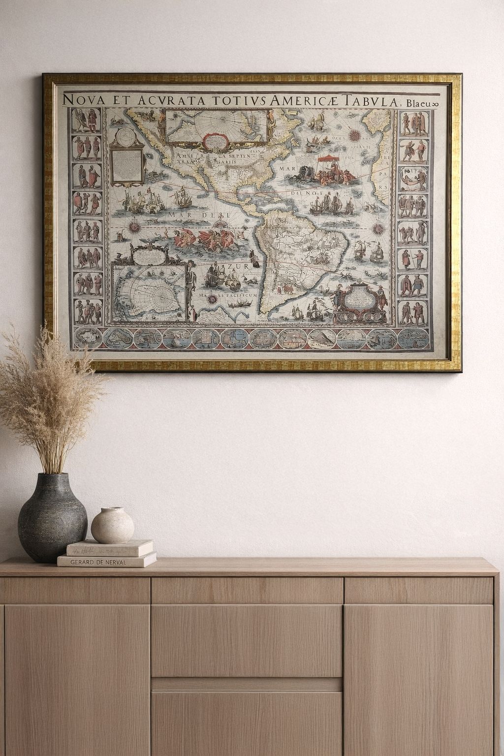 Large Framed Decorative Map Of The Americas – Statement Wall Piece (100 × 74 Cm) photo furniture
