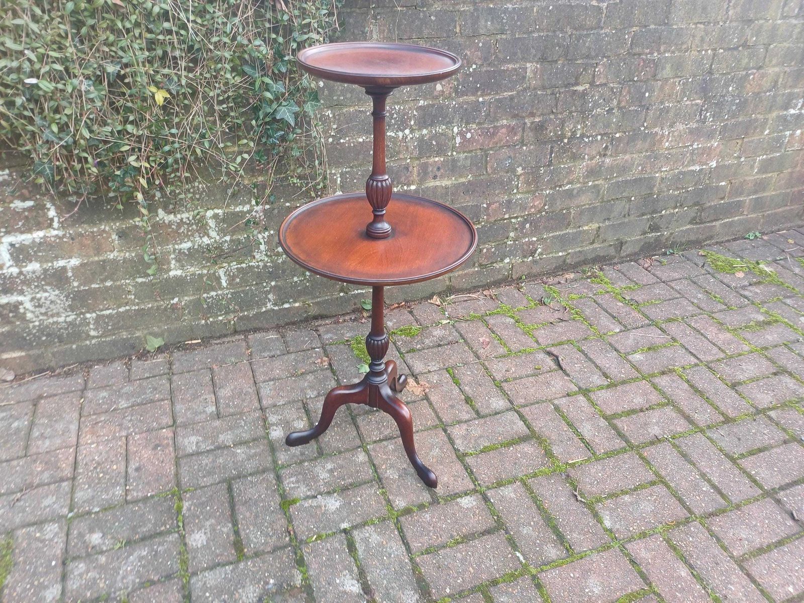 Vintage Mahogany Lazy Susan Wine Table Rotating Two Tier Side Table Solid Wood Tripod Base Fluted Column Occasional Table Free Hand Delivery