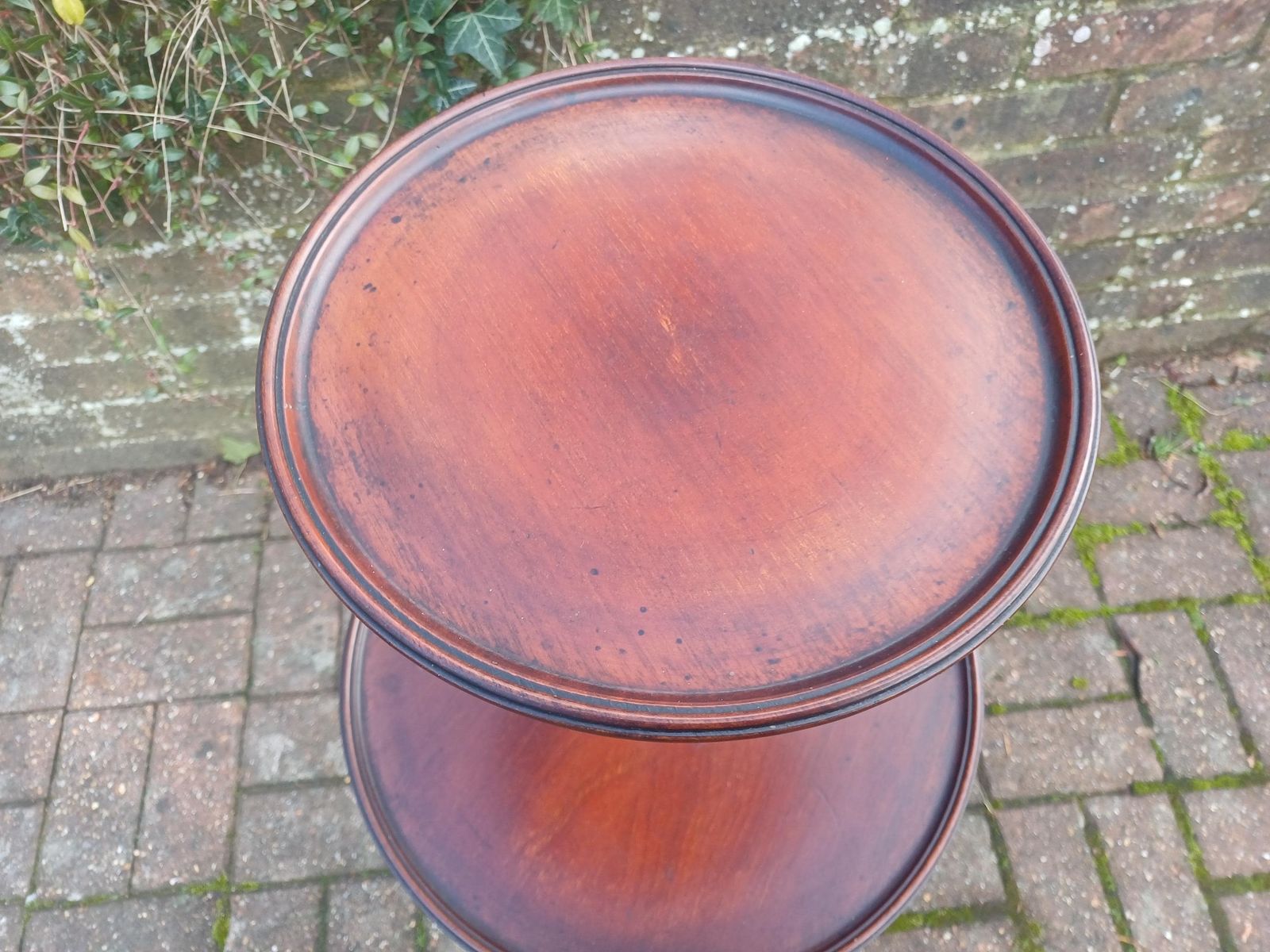 Vintage Mahogany Lazy Susan Wine Table Rotating Two Tier Side Table Solid Wood Tripod Base Fluted Column Occasional Table Free Hand Delivery photo vintage
