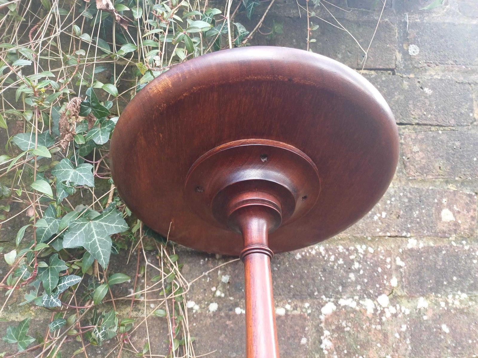 photo for sale Vintage Mahogany Lazy Susan Wine Table Rotating Two Tier Side Table Solid Wood Tripod Base Fluted Column Occasional Table Free Hand Delivery