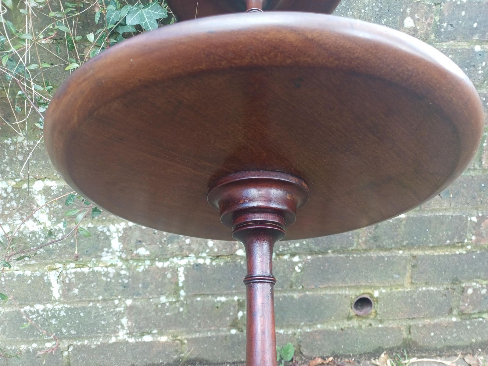 350.0 Vintage Mahogany Lazy Susan Wine Table Rotating Two Tier Side Table Solid Wood Tripod Base Fluted Column Occasional Table Free Hand Delivery photo