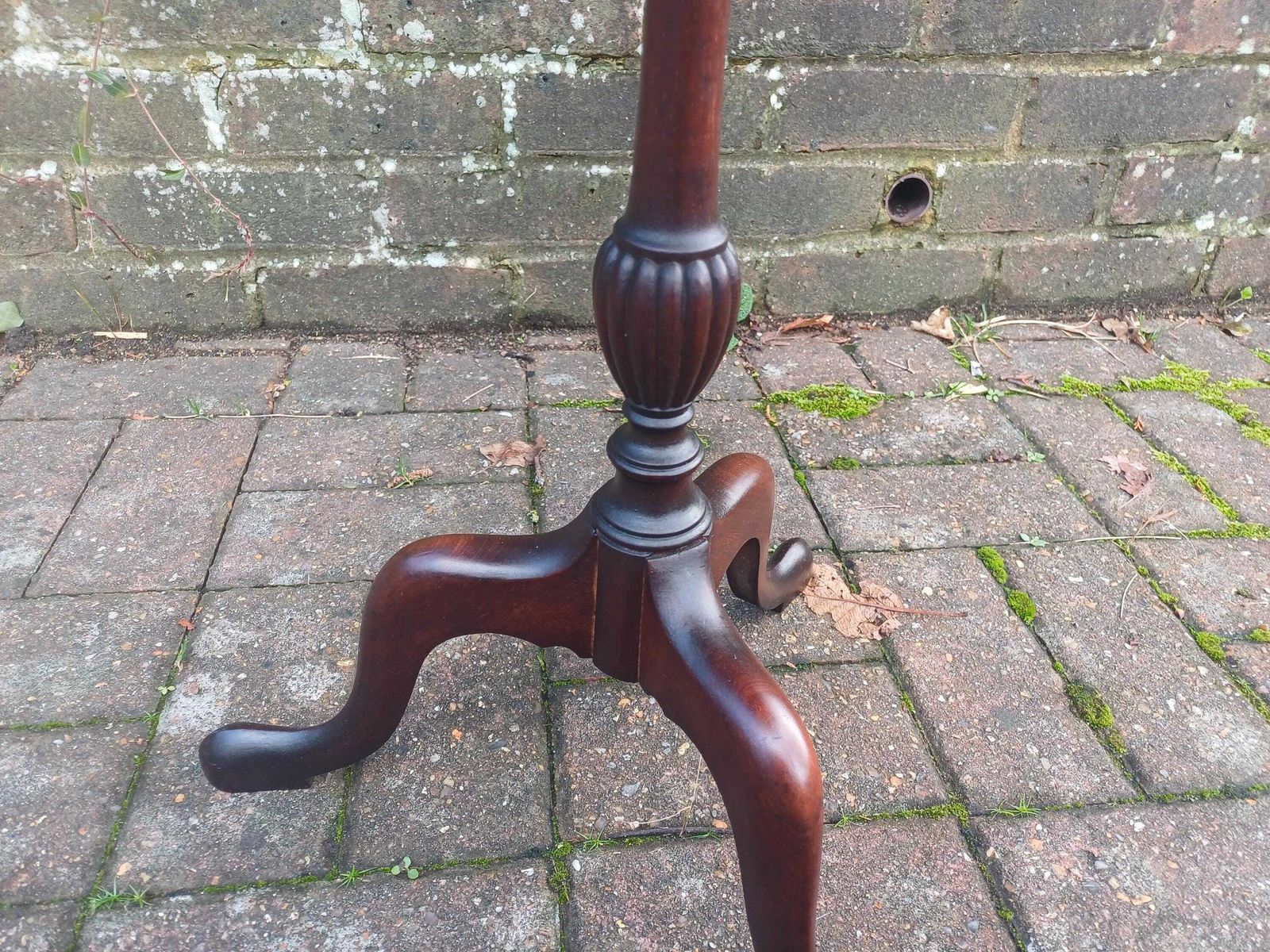 photo vinterior Vintage Mahogany Lazy Susan Wine Table Rotating Two Tier Side Table Solid Wood Tripod Base Fluted Column Occasional Table Free Hand Delivery