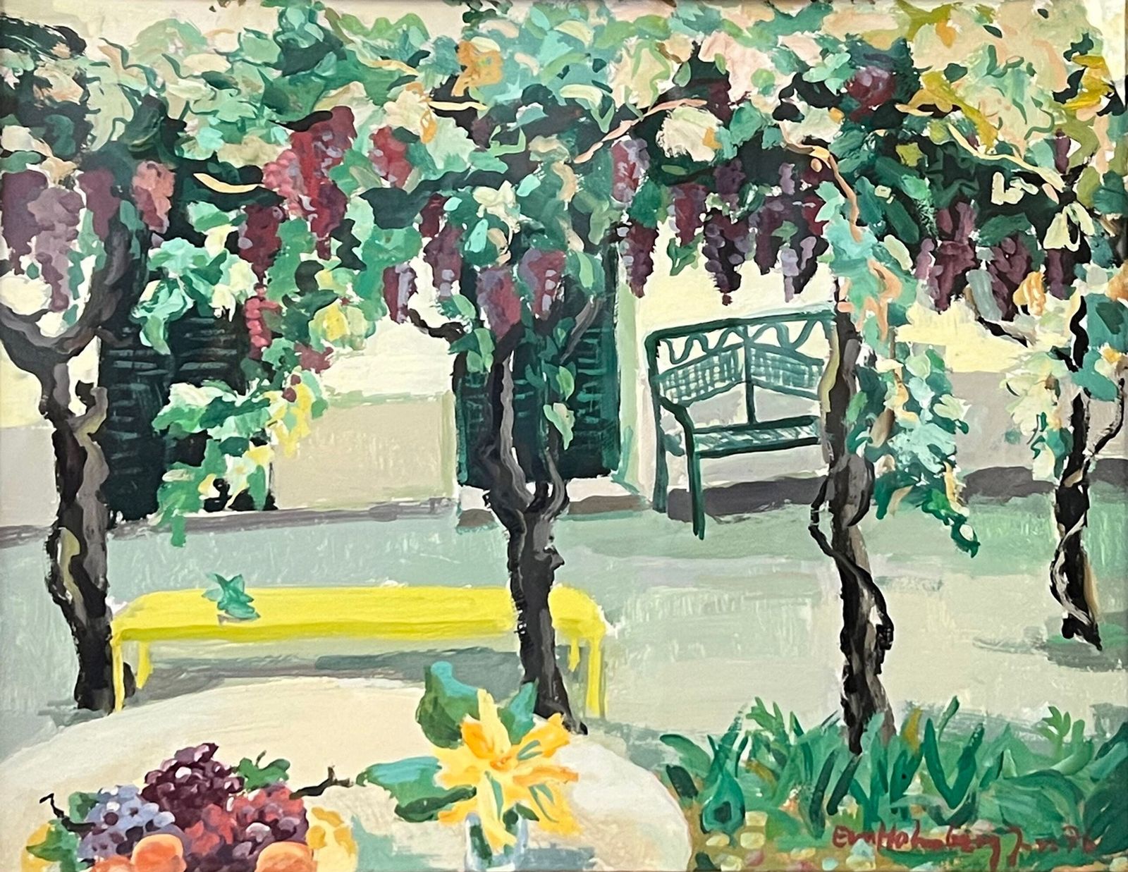 'Table Of Fruit Under A Pergola' By 20th Century Swedish School photo furniture