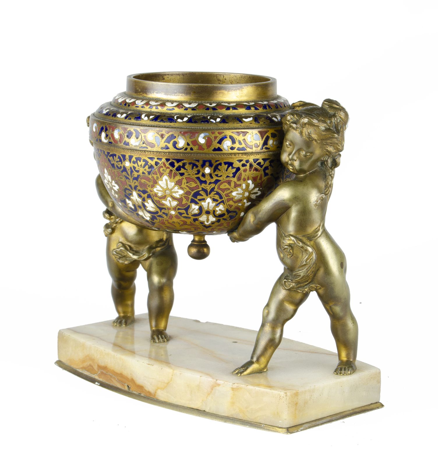 Late 19th Century Napoléon III Champlevé Gilt Bronze Sculpture Of Puttiwith Marble Base, France photo furniture