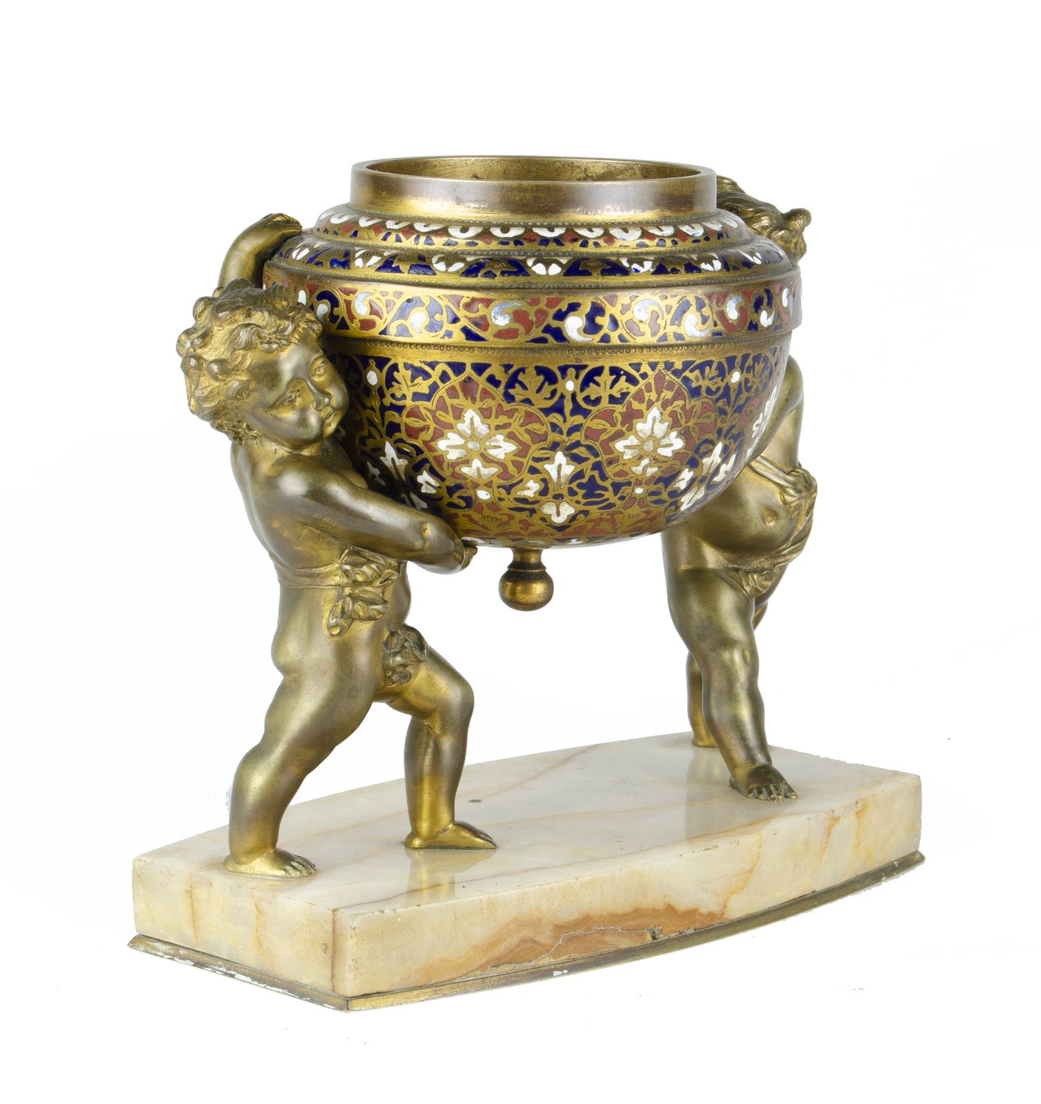 Late 19th Century Napoléon III Champlevé Gilt Bronze Sculpture Of Puttiwith Marble Base, France photo for sale