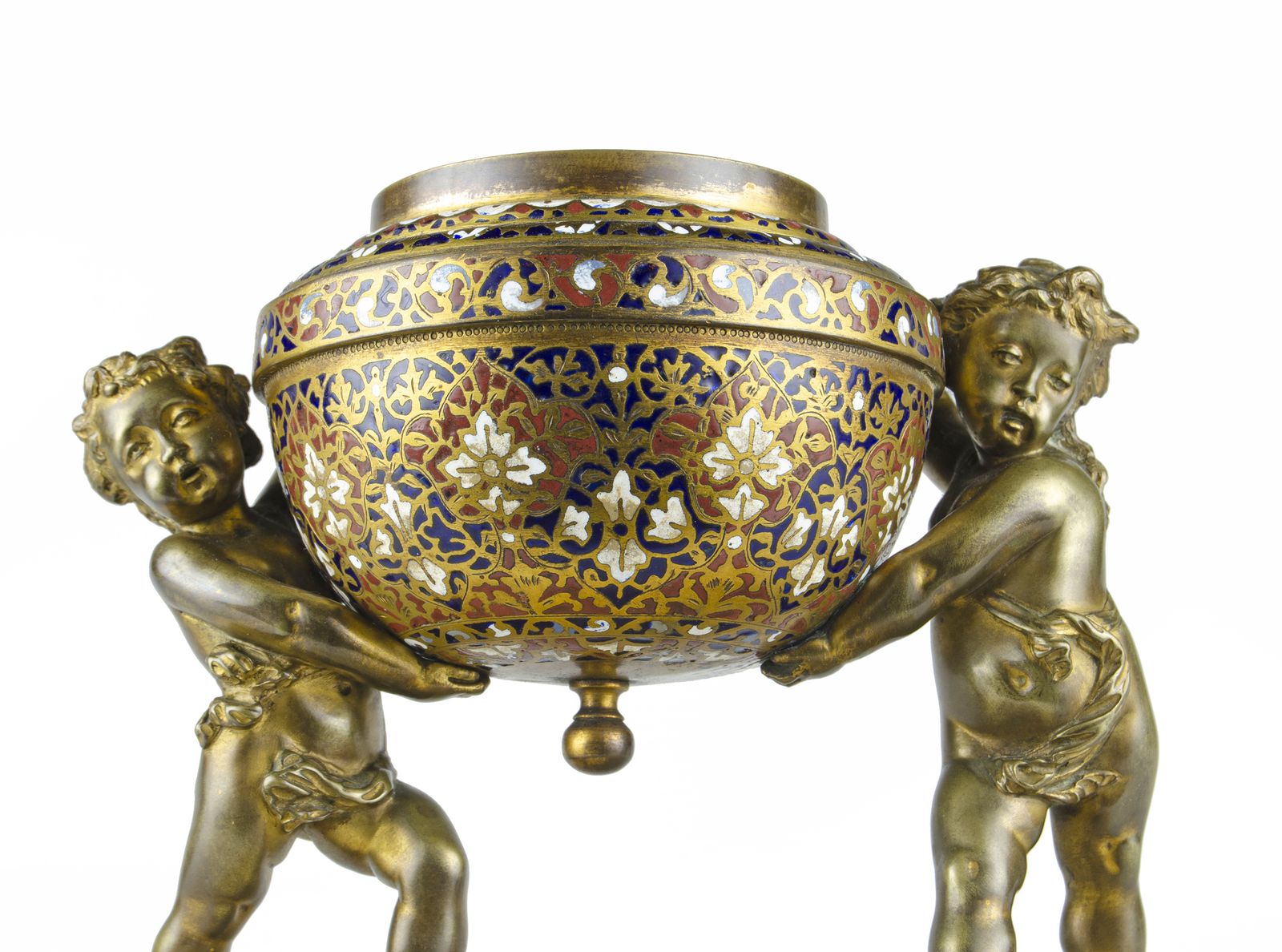 Late 19th Century Napoléon III Champlevé Gilt Bronze Sculpture Of Puttiwith Marble Base, France photo vinterior