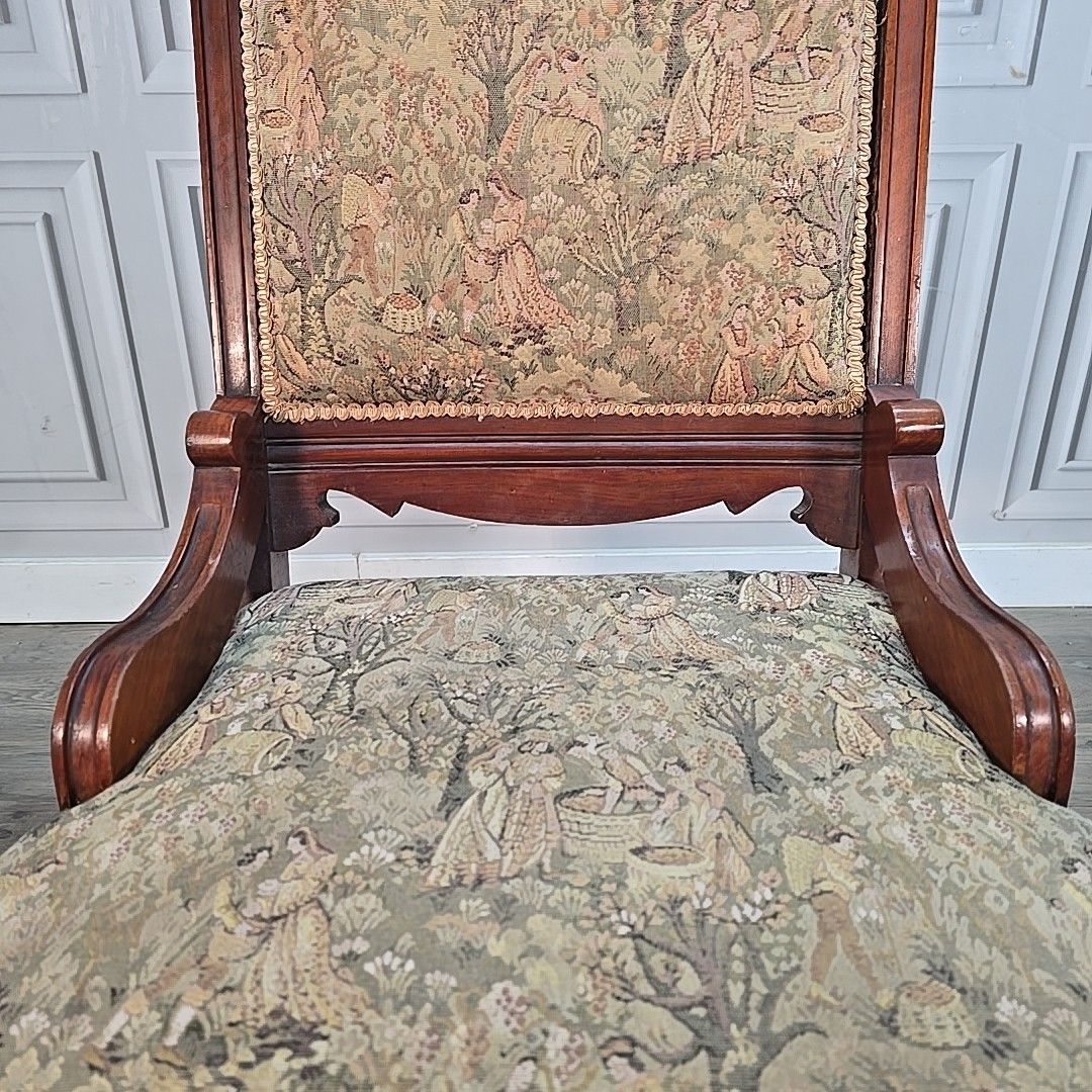 170.0 Antique Upholstered Nursing Chair Low Hall Solid Carved Wooden Tapestry Seat photo
