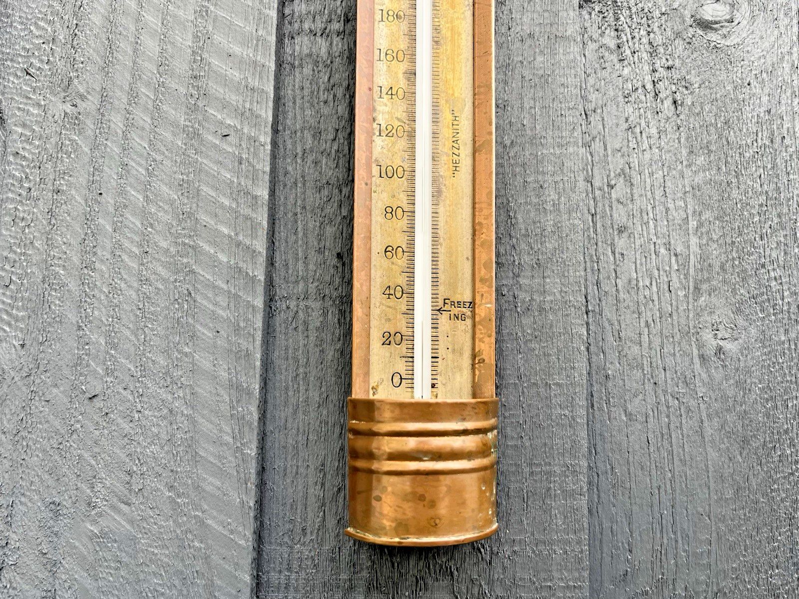 Antique 1930's Scientific Hezzanith Copper Fahrenheit Thermometer Meteorological photo for sale