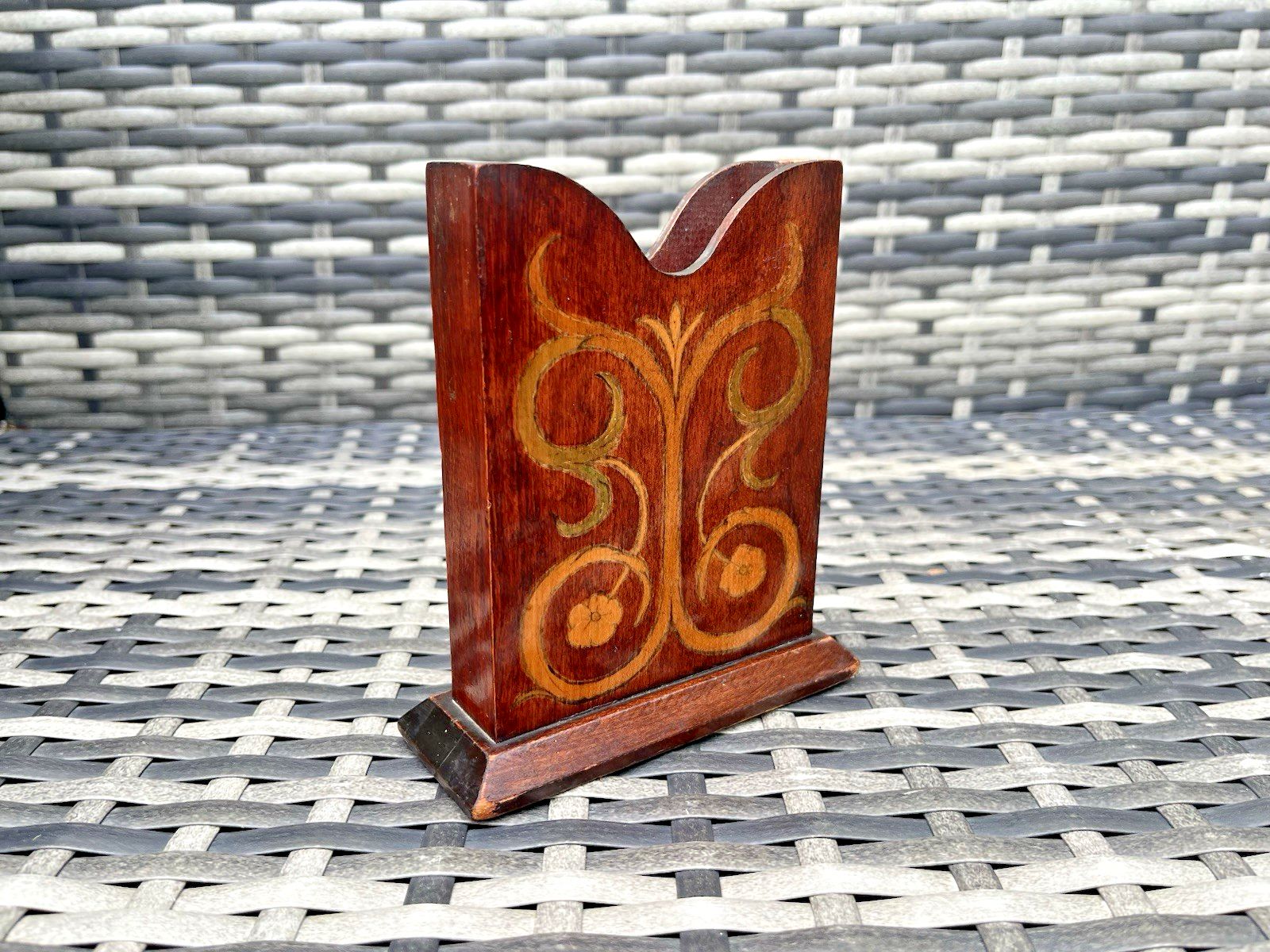Antique Edwardian Art Nouveau Wooden Pokerwork Floral Desk Office Letter Rack photo for sale