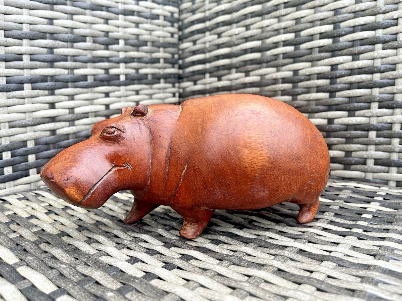Mid Century Heavy Carved Teak Hardwood Hippo Sculpture Treen Ornament Vintage photo furniture