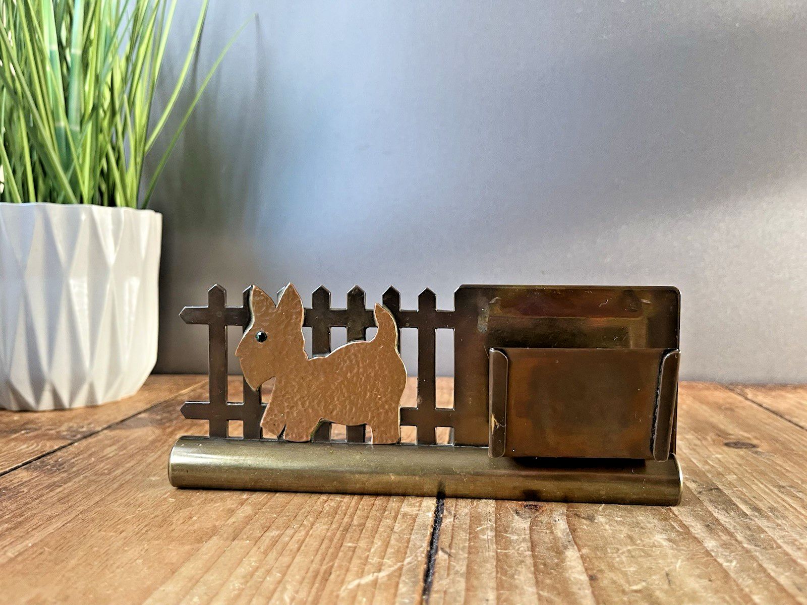 Antique Art Deco Copper & Brass Scottie Dog Terrier Desk Matchbox Holder Matches photo furniture